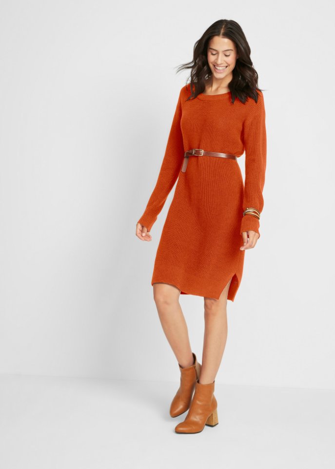 Oversize-Ripp-Strickkleid mit Schlitz