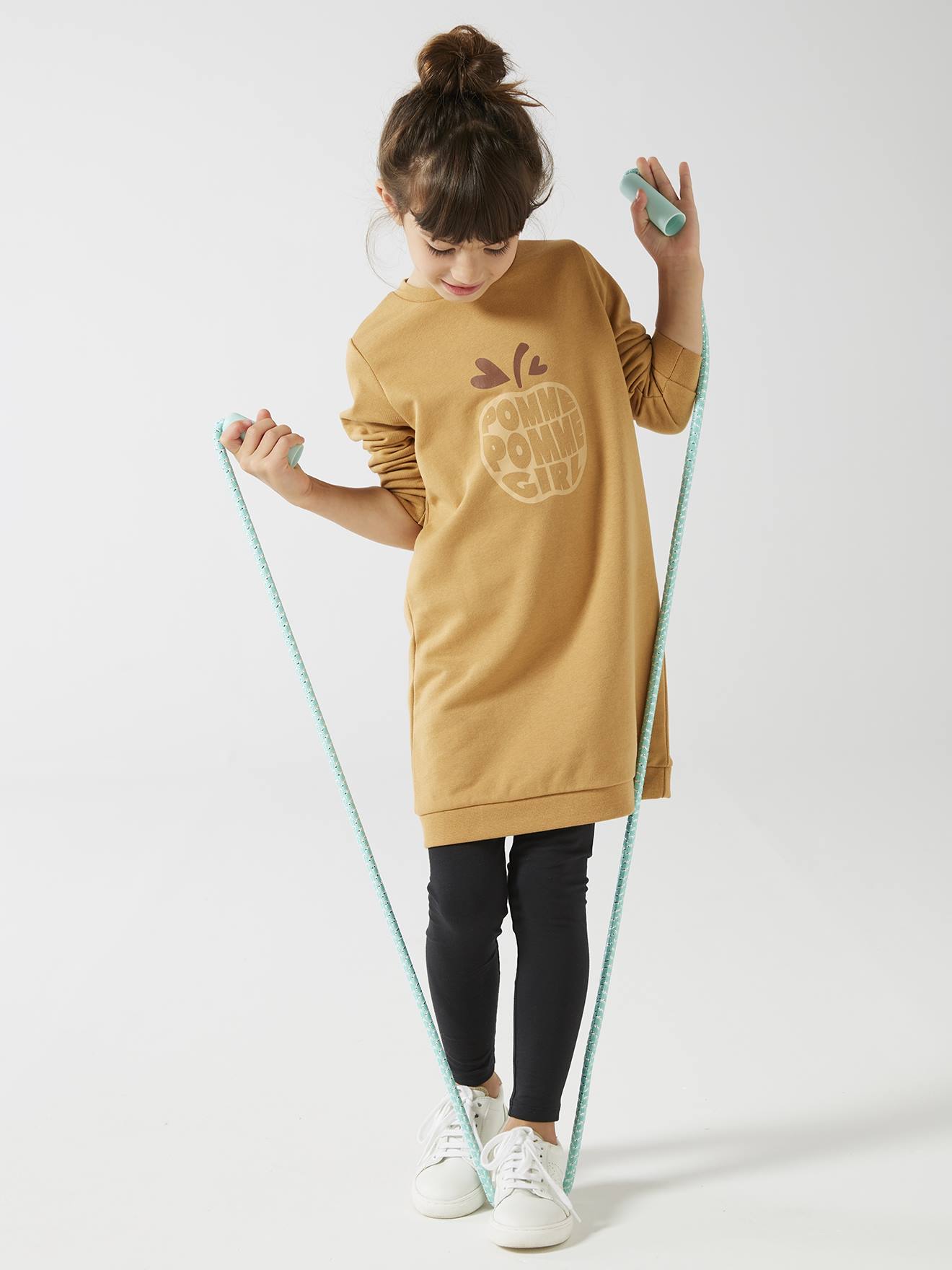 Robe Basics en molleton fille caramel