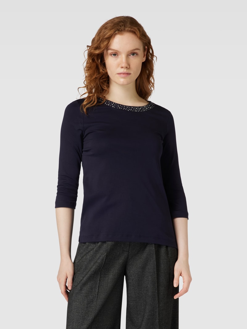 T-Shirt mit Ziersteinbesatz in dunkelblau