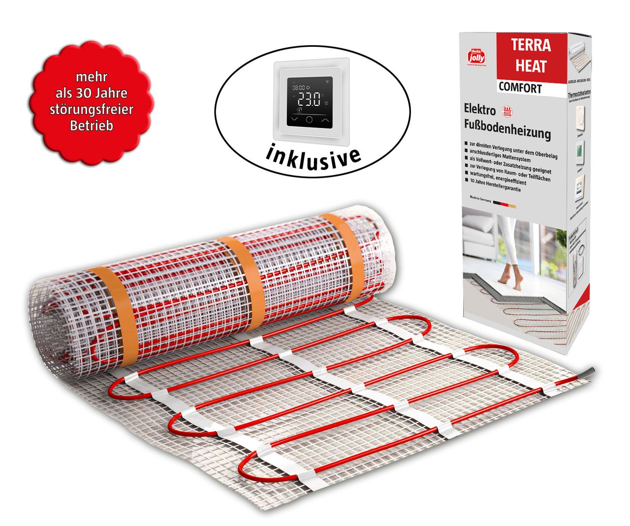 Jollytherm Elektro Fußbodenheizung Heizmatten/SET 6m² inkl. Comfort Thermostat WLAN/Tuya