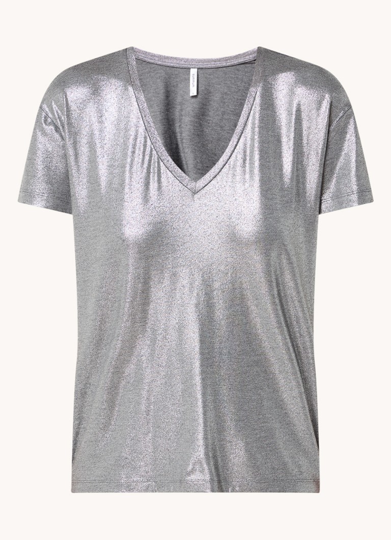 T-shirt Summum con scollo a V e inserti in lurex