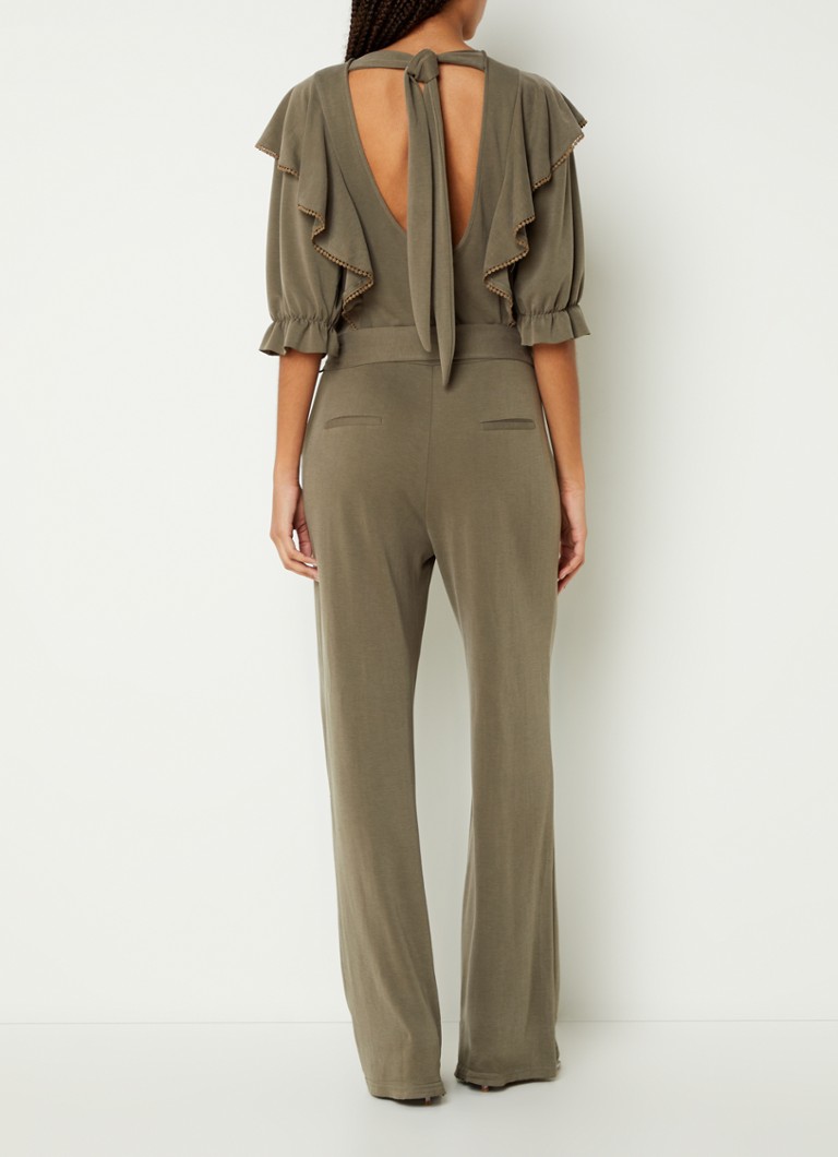 Aaiko Shenice loose fit jumpsuit with ruffle and tie belt