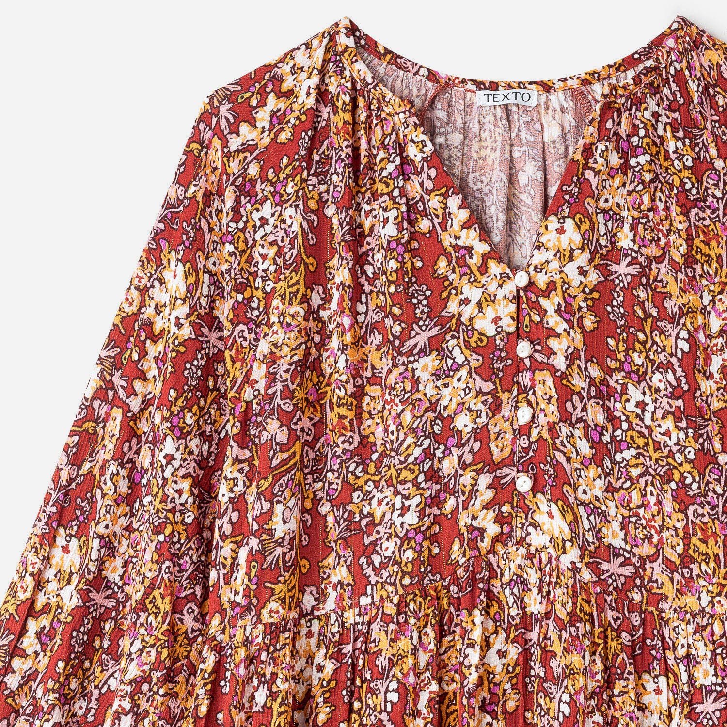 Robe TEXTO rouille à imprimé fleuri
