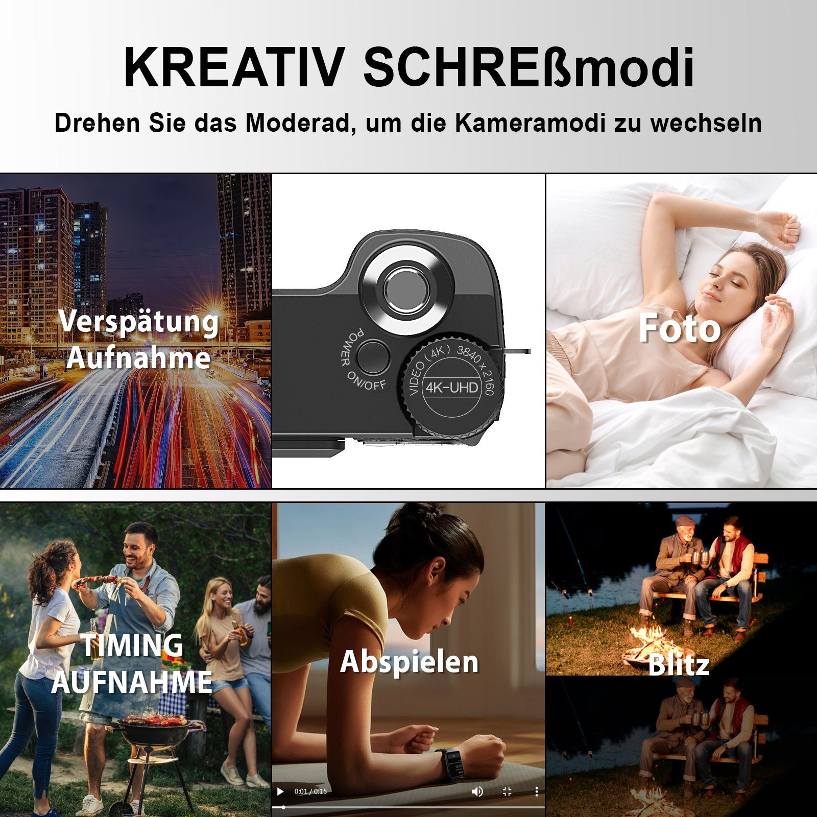 OKA Digitalkamera 4K, 48MP Fotokamera mit 3,0 Zoll Bildschirm, Kompaktkamera (5x opt. Zoom, inkl. Weitwinkelobjektiv, 32GB TF-Karte, Autofokus Kompaktkamera, 5X Optischer Zoom und 8X Digitalzoom)