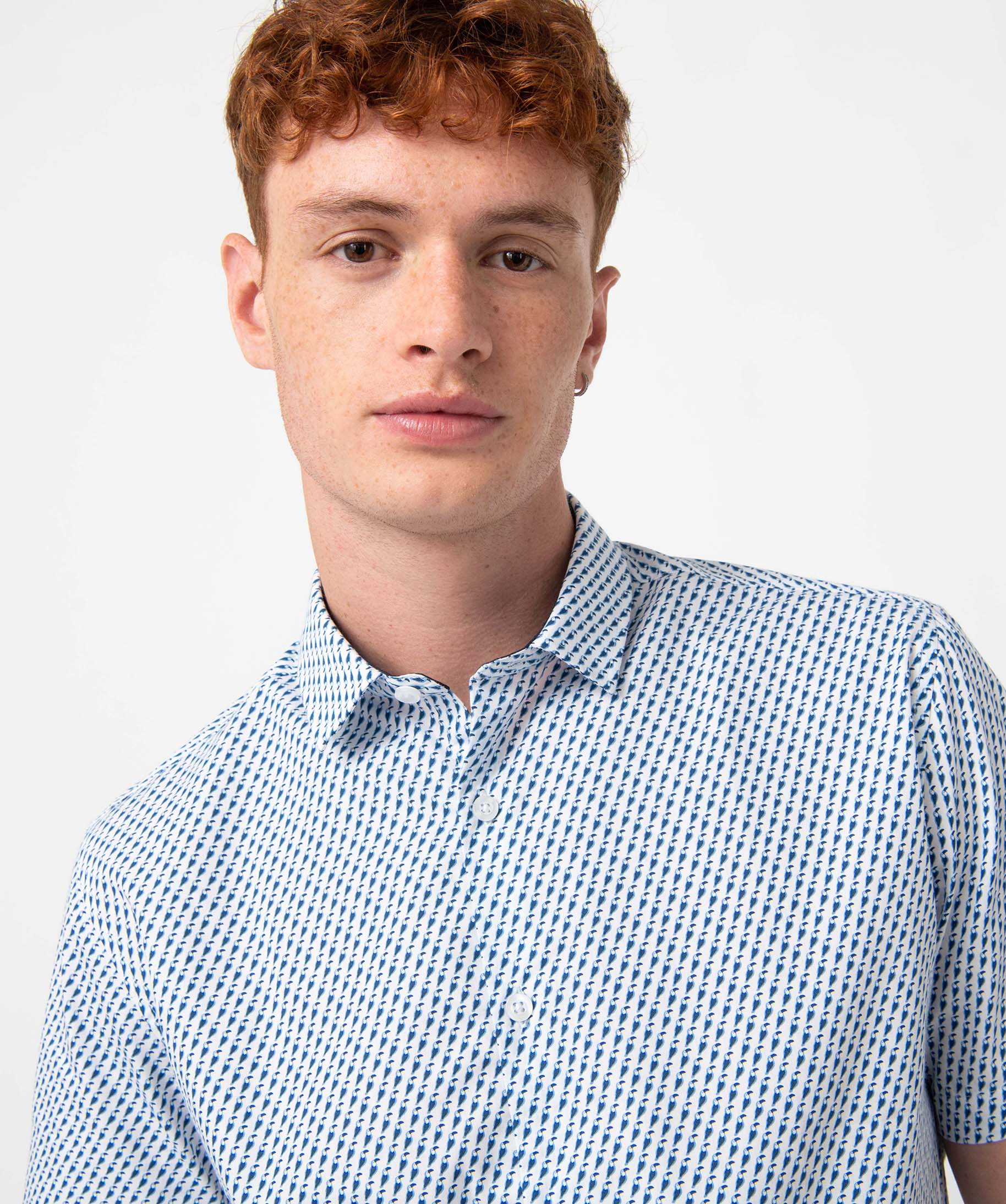 Chemise homme à manches courtes avec micro-motifs oiseaux imprime | GEMO
