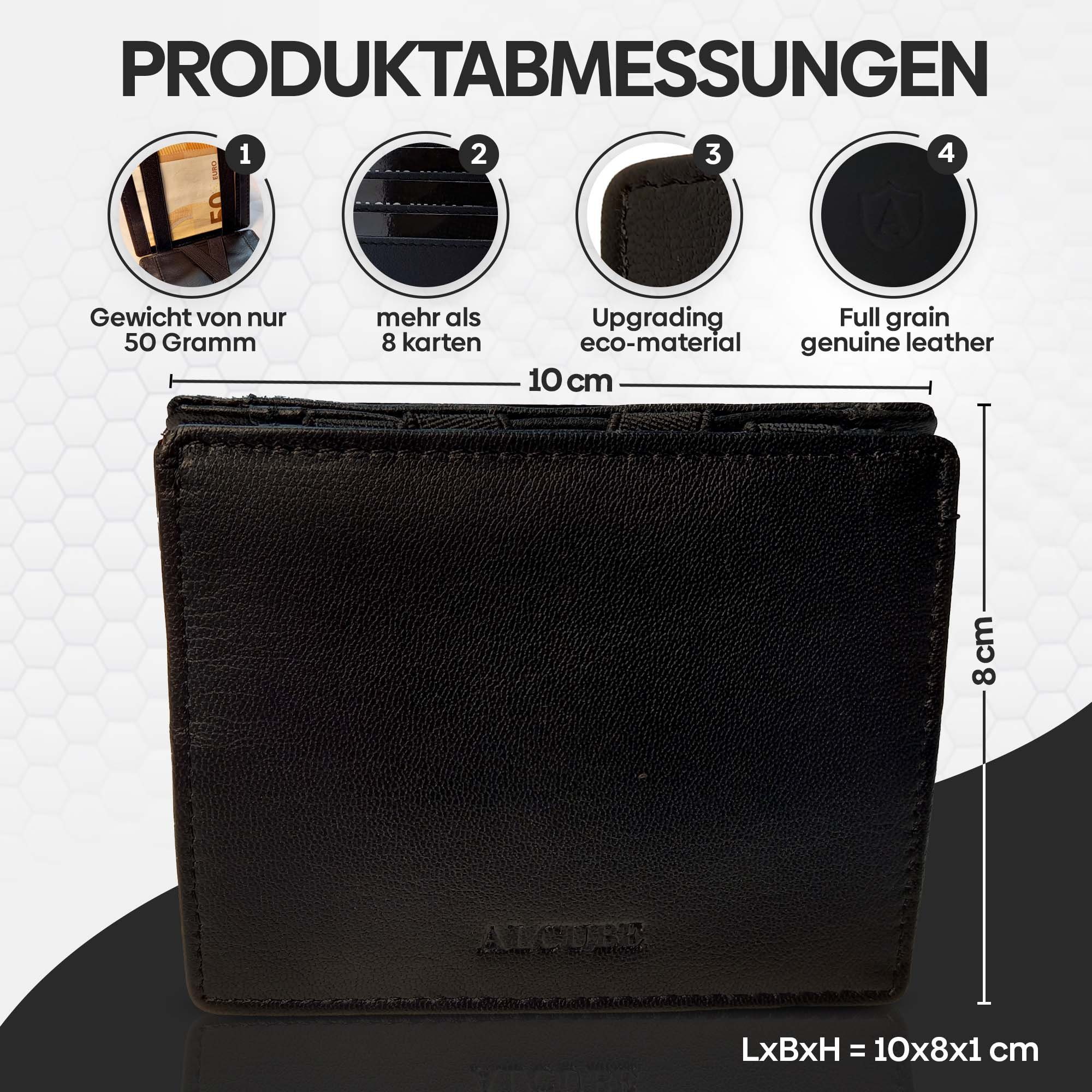 Alcube Geldbörse Magic Wallet I Das Original NAPPALEDER I Top ANGEBOTE I BESTSELLER! (Elegantem Design I RFID Geldbeutel für Herren & Damen aus 100% echtem Leder mit Platz für 8 Karten und Münzfach), Mini Geldbörse als Geschenk für Männer