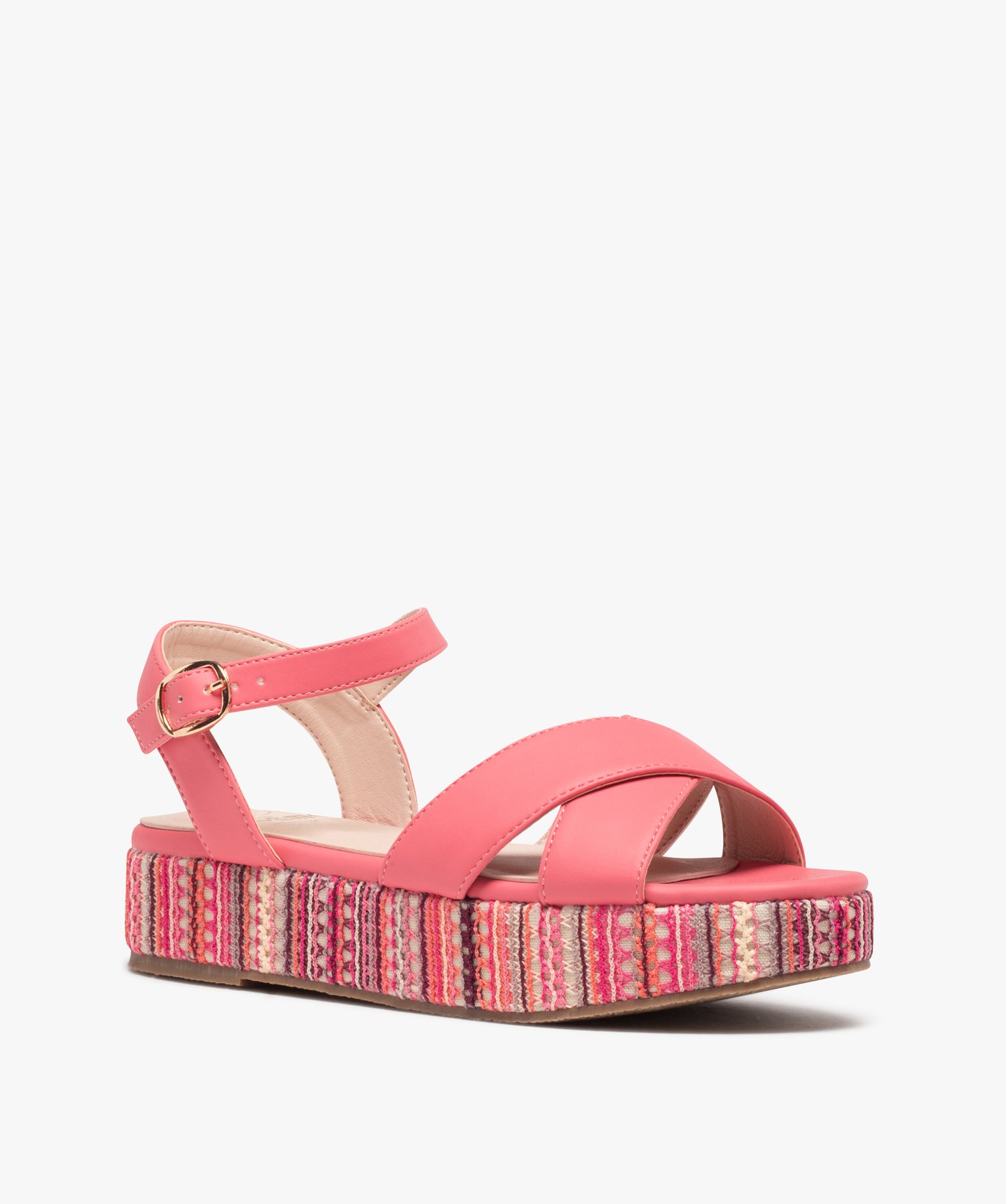 Sandales femme plateforme en corde dessus toile rose | GEMO
