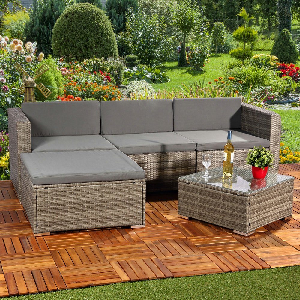 Mucola Gartenlounge-Set Polyrattan Lounge 5tlg. Gartengarnitur Sitzgruppe Sitzgarnitur Sofa, (Set, 5-tlg), Schraub-Ausgleich-Standfüße