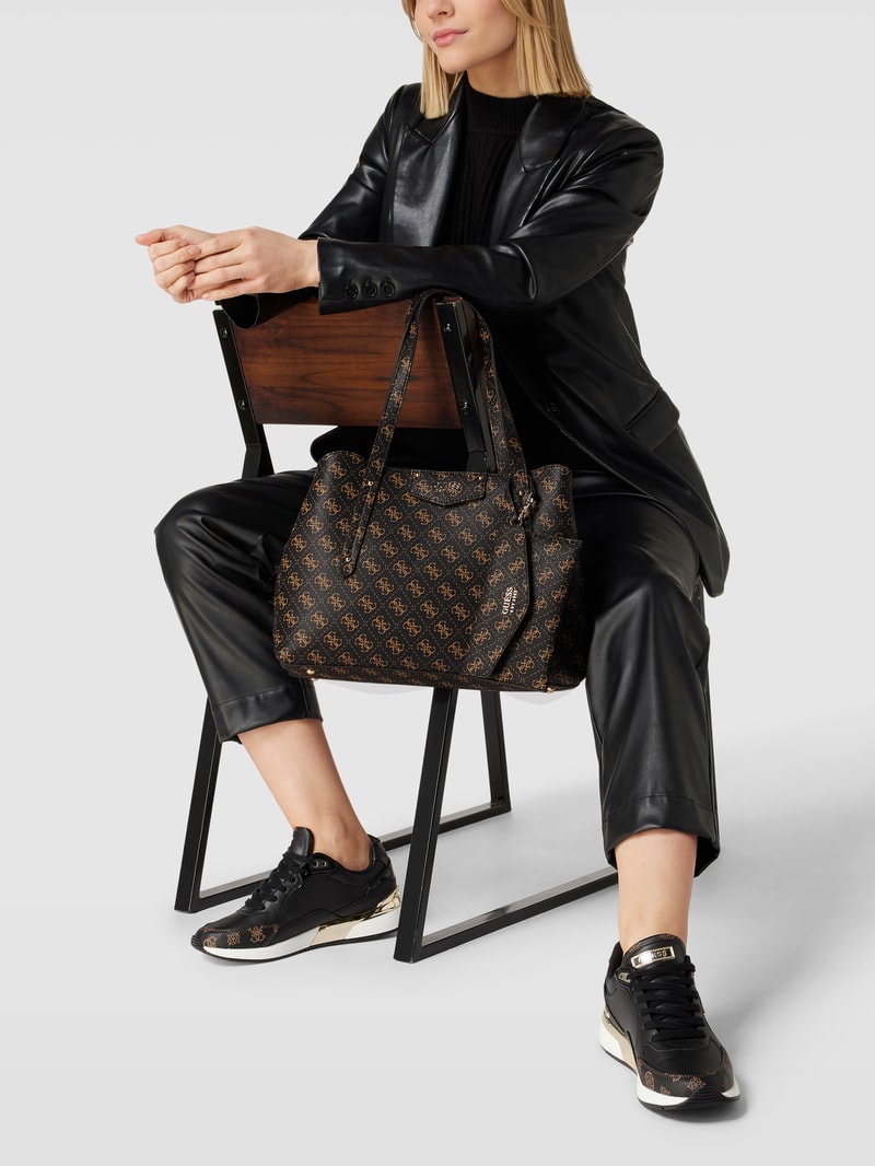 Handtasche mit Label-Print Modell 'BRENTON' in dunkelbraun