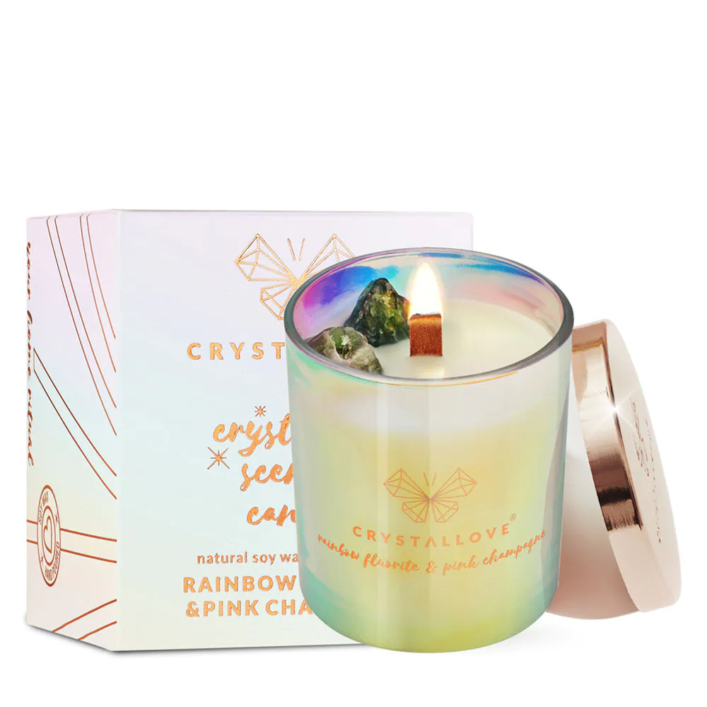 Crystallove Κερί Σόγιας με Φθορίτη Ουράνιο Τόξο και Ροζ Σαμπάνια