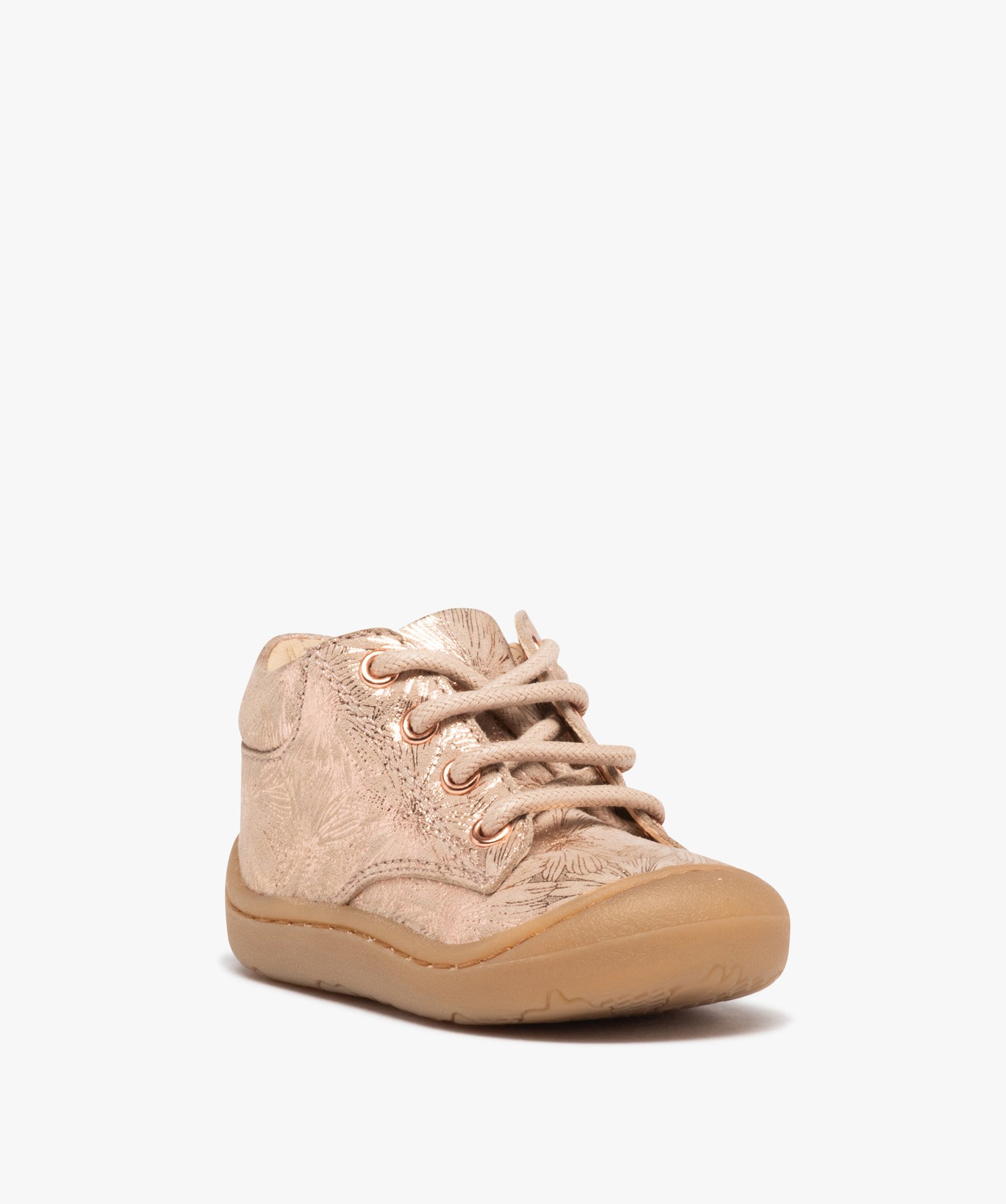 Chaussures premiers pas bébé fille dessus cuir métallisé... rose | GEMO