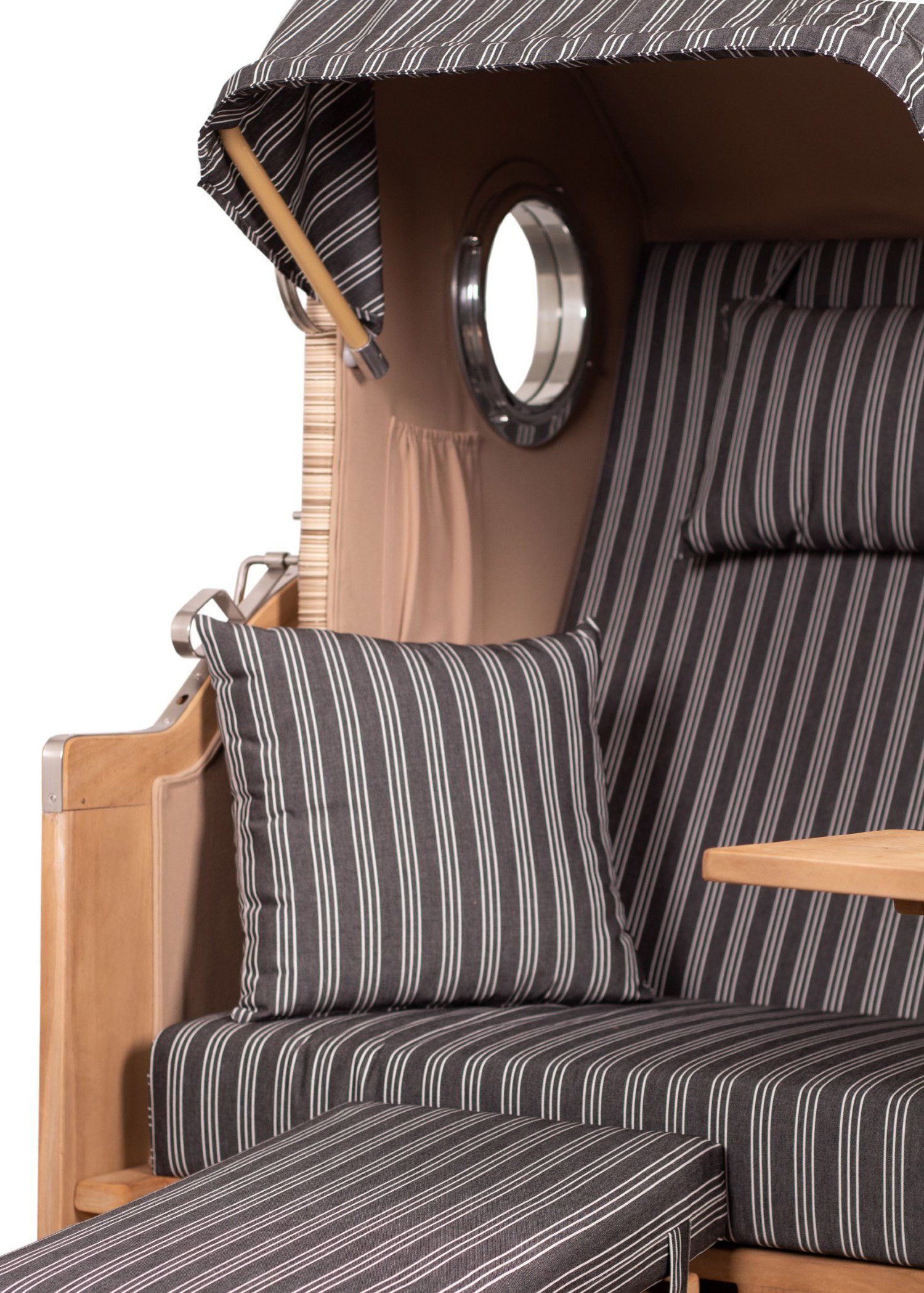 bene living Strandkorb Ammersee 1-Sitzer Teak - PE shell - Modell 500, BxTxH: 96x80x165 cm, Volllieger ca. 175 Grad, Ostsee-Strandkorb, inkl. Liftersystem und Bullaugen