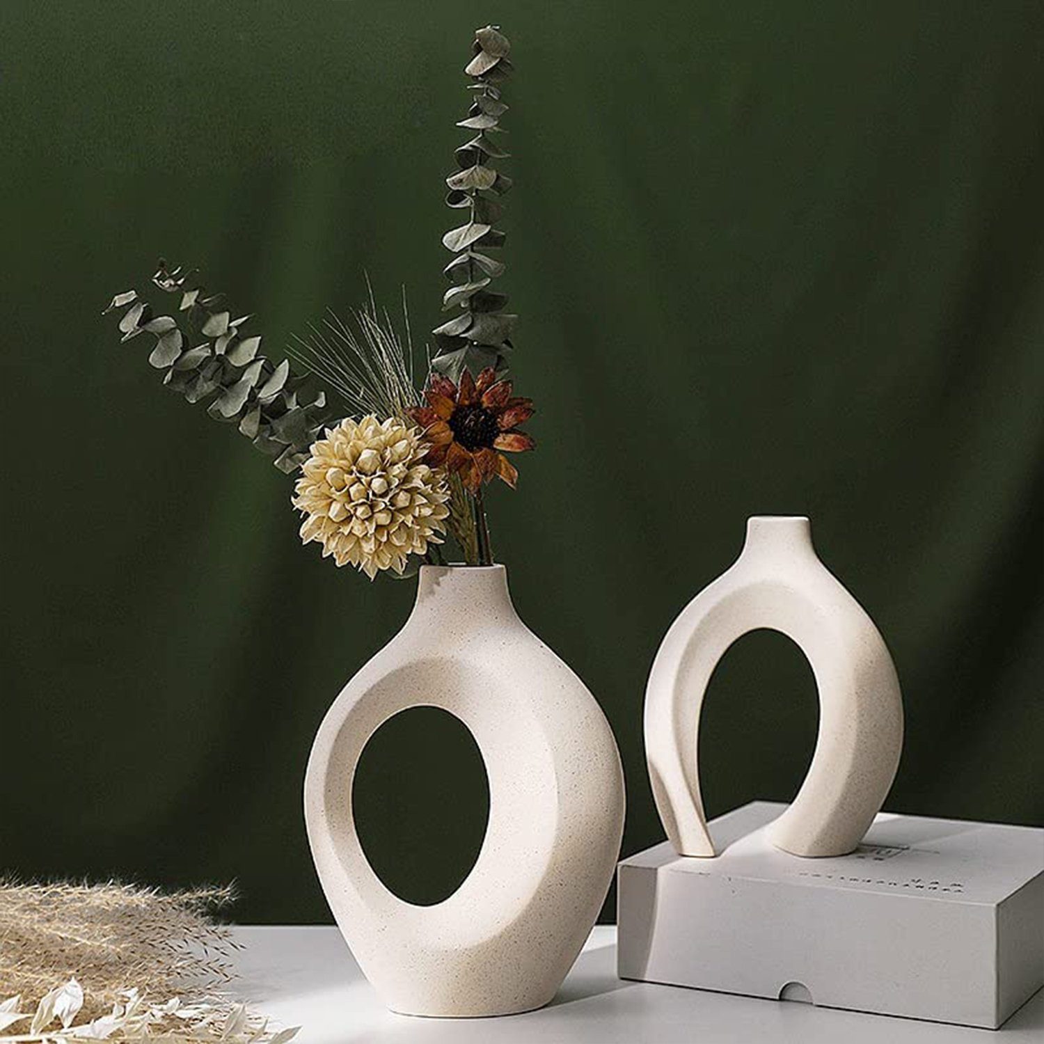 Vicbuy Dekovase 2er Keramik Vase, Pampasgras Vasen matt (Handgefertigte Getrocknete Blumenbehälter, Boho Blumenpflanzenbehälter, Kunsthandwerk Ornamente, Wohnkultur, für Haus), Büro, Geschenk für Hochzeit, Weihnachten