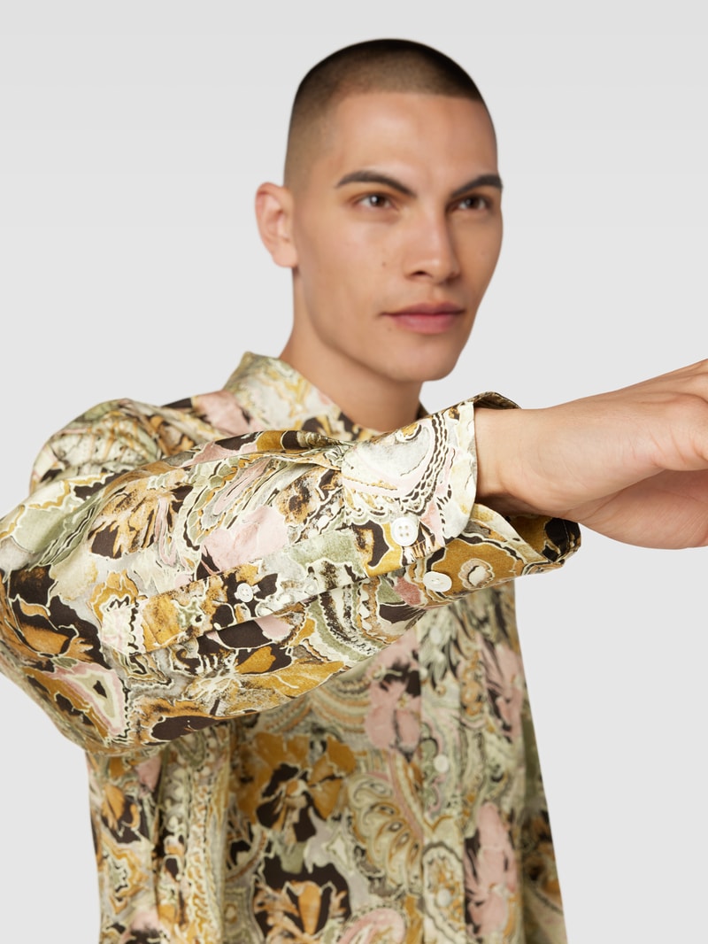 Oversized Fit Freizeithemd aus Lyocell mit Allover-Muster in hellgelb