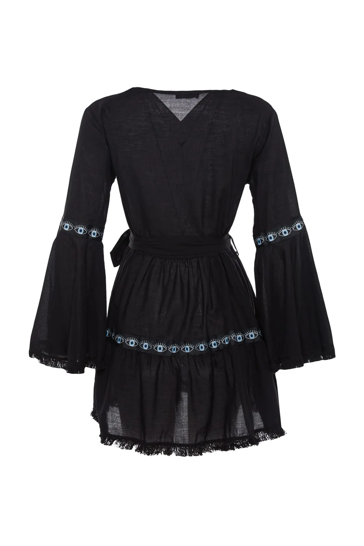 Trendyol Collection  Schwarzes Mini-Strandkleid aus 100 % Baumwolle mit gewebten Rüschen und Gürtel TBESS21EL1253