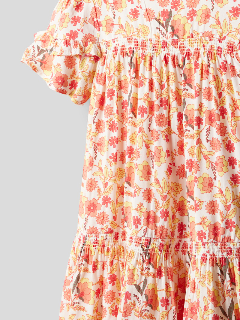 Midikleid aus Viskose mit floralem Muster in apricot
