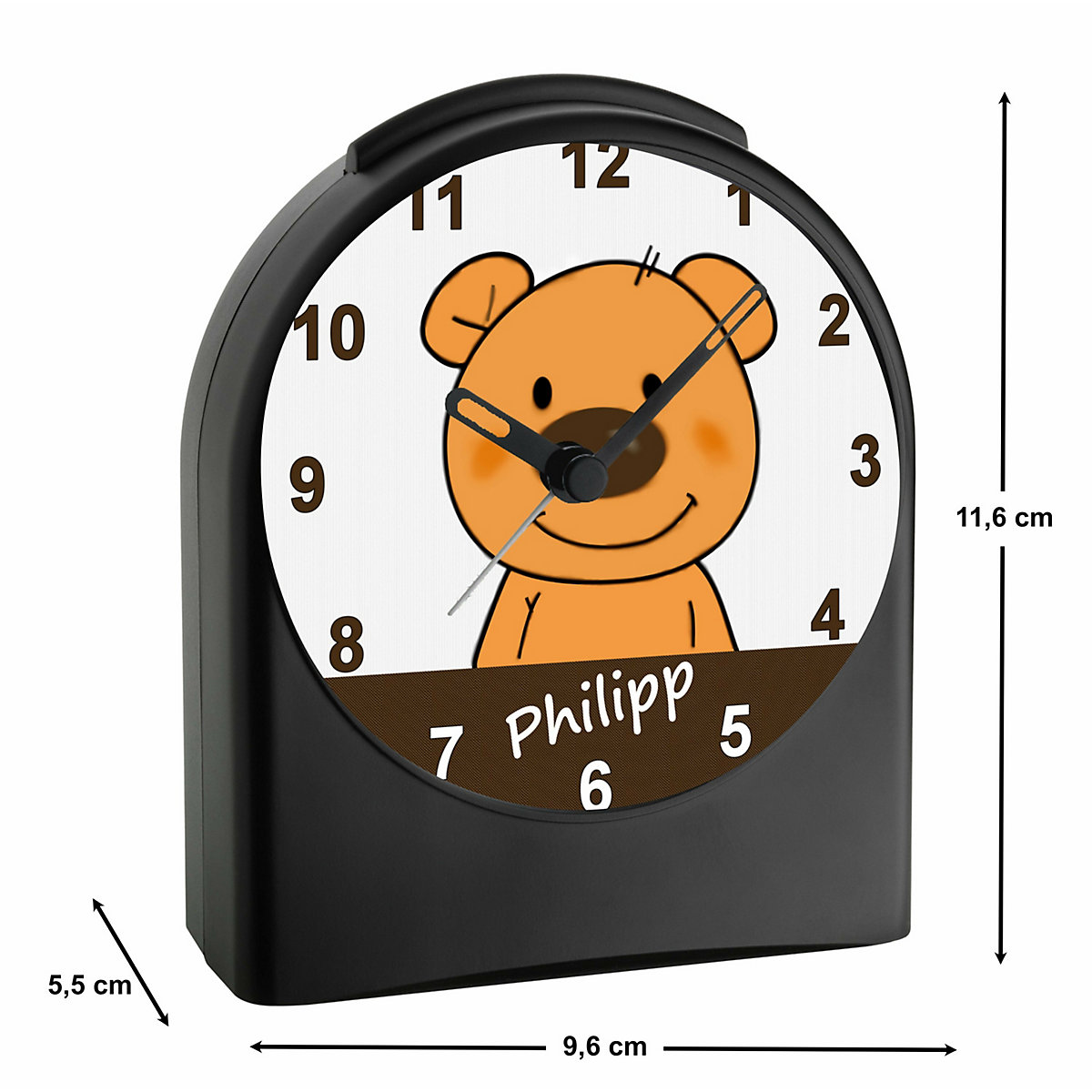 Kinder Funkwecker personalisiert mit Namen Teddy Bär Atom-/Funkuhr, 12-Stunden-Anzeigeformat, Schlummerfunktion, Nachtlicht, Geräuschlos/Ohne Ticken