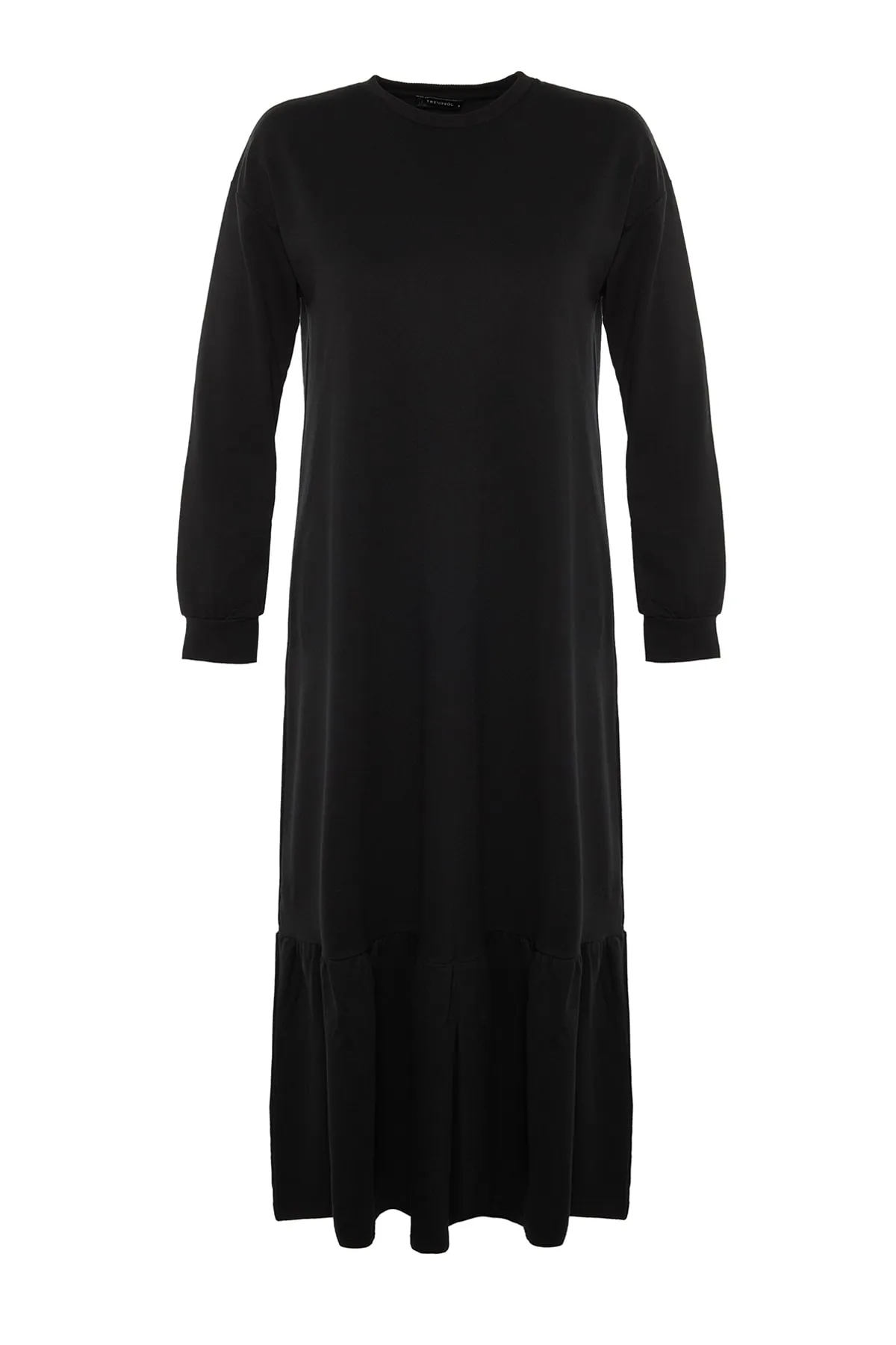 Trendyol Modest  Schwarzes Strickkleid mit Rundhalsausschnitt und Raffung TCTSS22EL00000