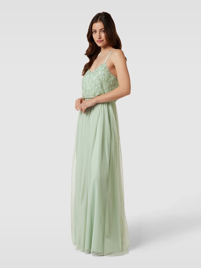 Abendkleid mit Zierbesatz in hellgrün
