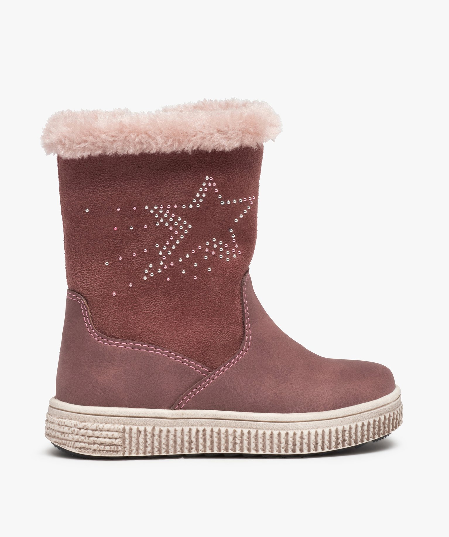Bottes fourrées fille en suédine motif étoile en strass rose | GEMO
