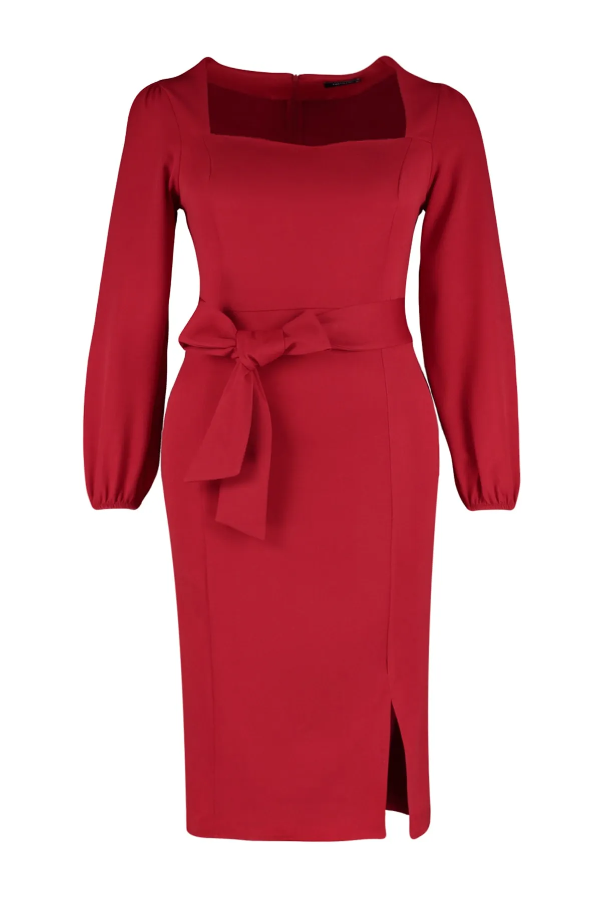 Trendyol Curve  Rotes, gewebtes Kleid mit Schlitz und Schnürung TBBSS23AH00184