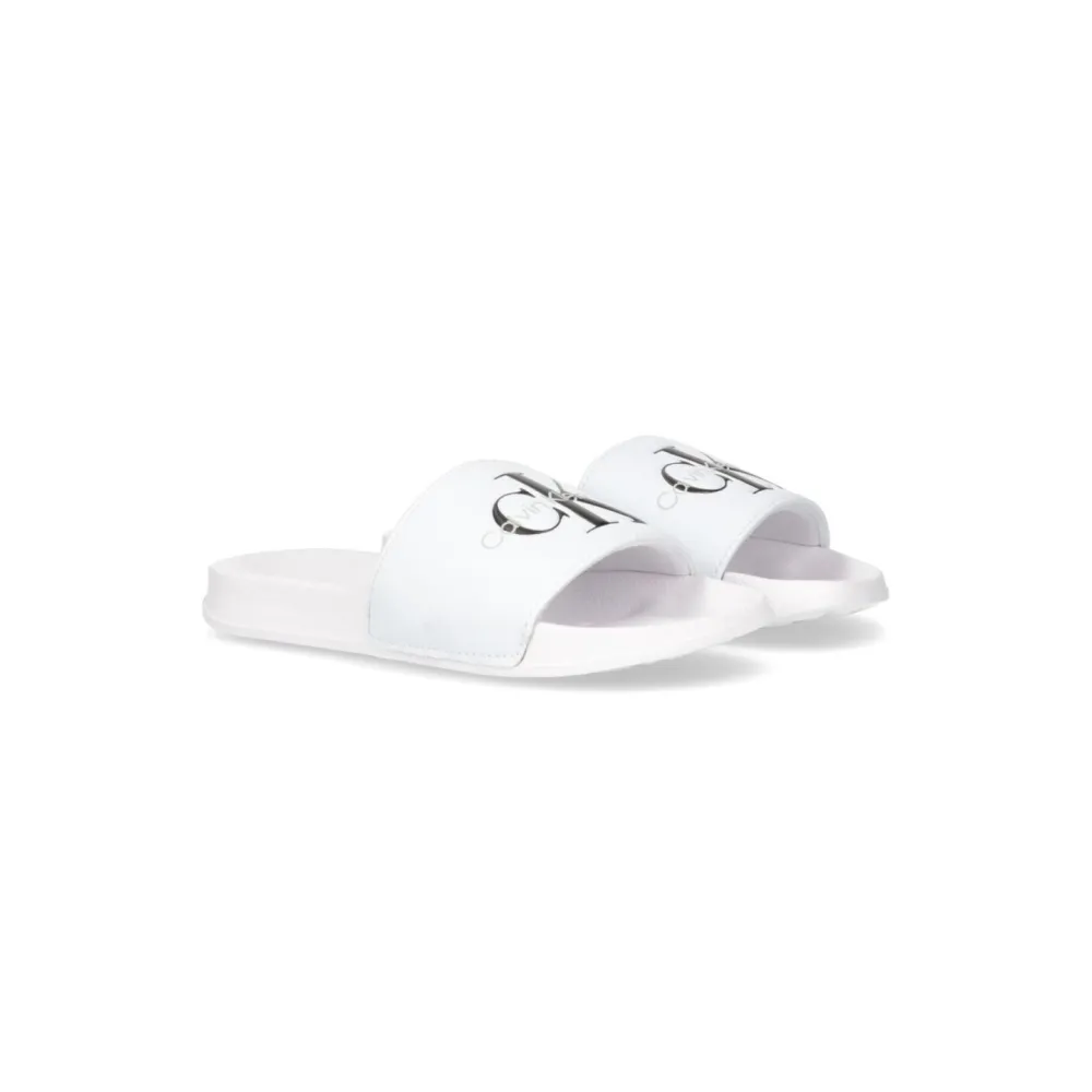 Calvin Klein Logo Print Pool Badesandalen V3B0-80160-1172100 / weiss