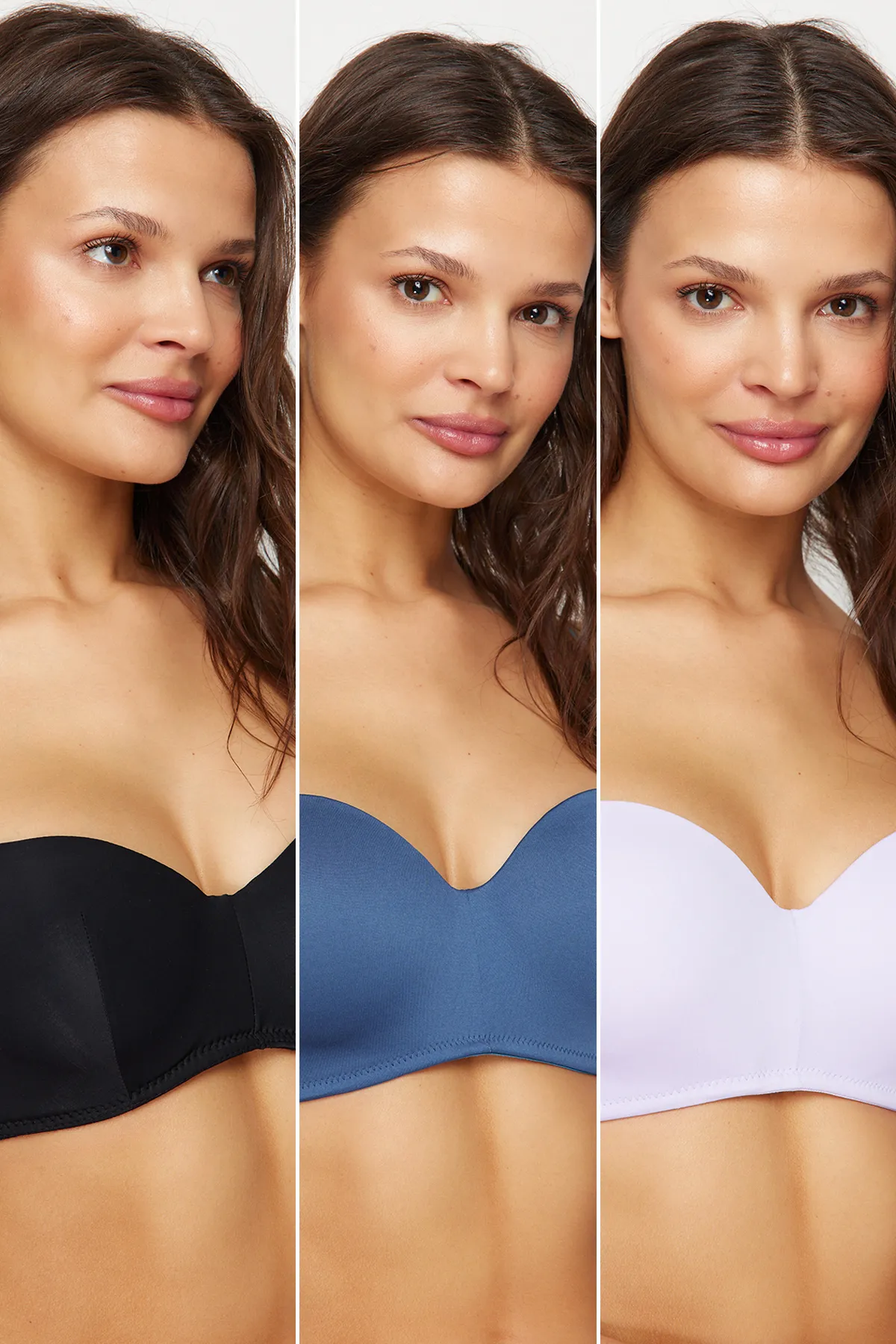 Trendyol Collection  Lila-Schwarz-Dunkelblau 3er-Pack trägerloser Strick-BH mit überzogenen Trägern aus Polyamid THMSS24SU00054