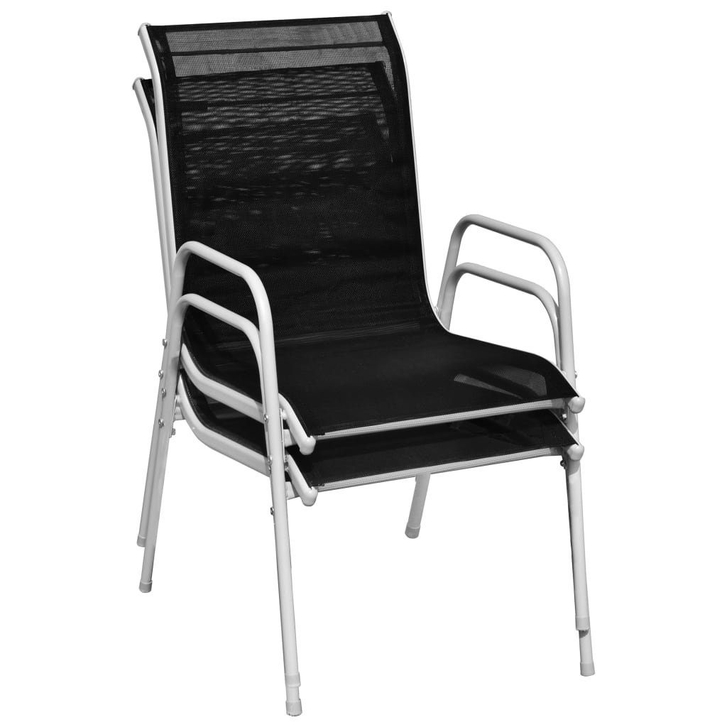 vidaXL Gartenstuhl Stapelbare Gartenstühle 2 Stk. Stahl und Textilene Schwarz (2 St)