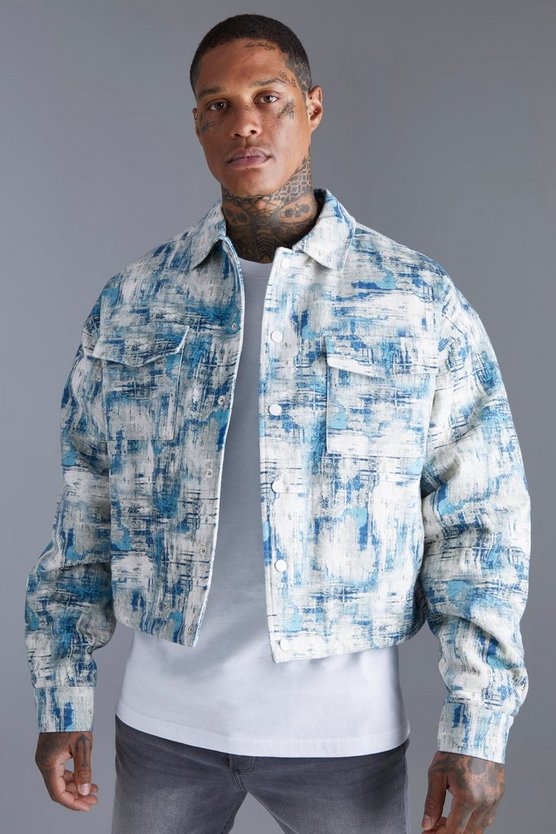 Kastige Jacquard Harrington-Jacke