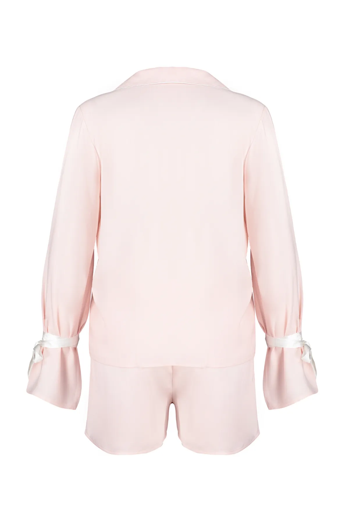 Trendyol Collection  Hellrosa Pyjama-Set aus Viskosegewebe mit Schnürung und Paspelierung THMSS24PT00047