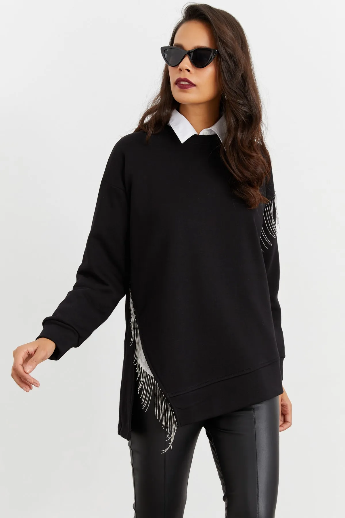 Cool & Sexy  Schwarzes asymmetrisches Sweatshirt für Damen BK1526