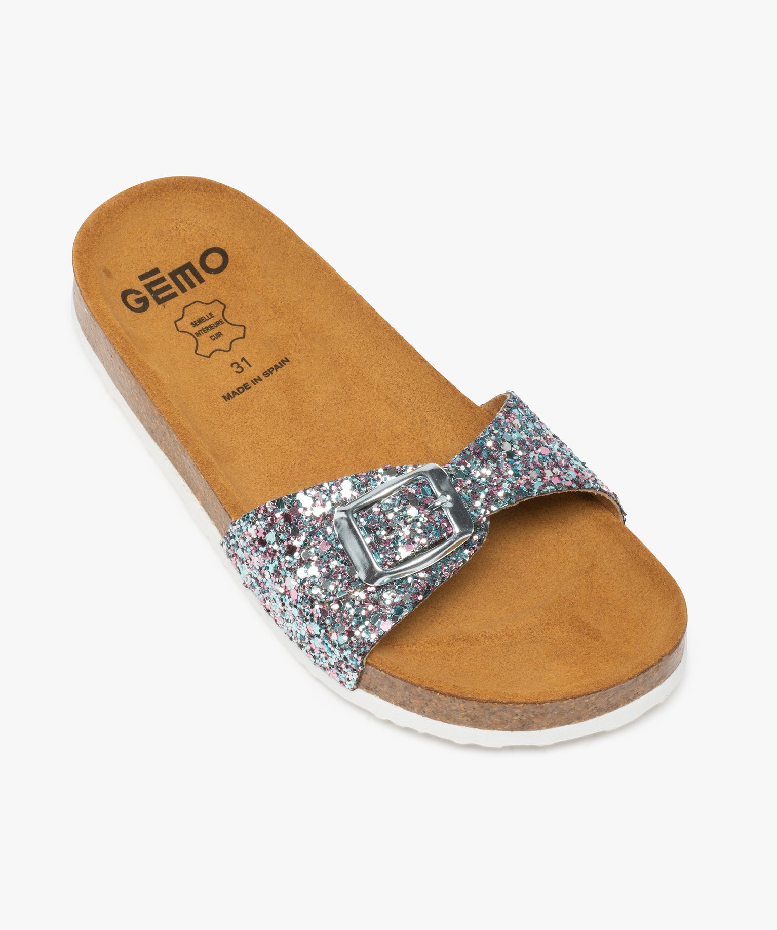 Mules fille à semelle liège et large bride à boucle noir | GEMO