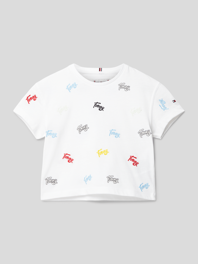 T-Shirt mit Allover-Label-Stitching in weiß
