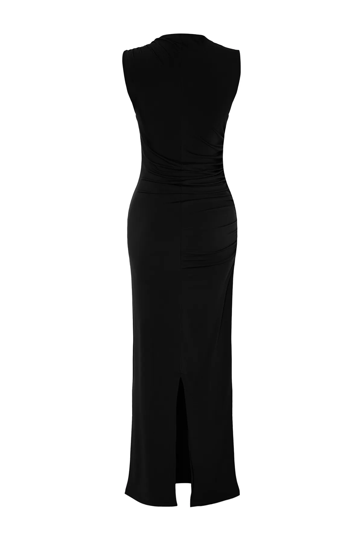 Trendyol Collection  Schwarzes drapiertes tailliertes/tailliertes Stehkragen-Ärmelloses dehnbares Strick-Maxi-Bleistiftkleid TWOSS24EL00830