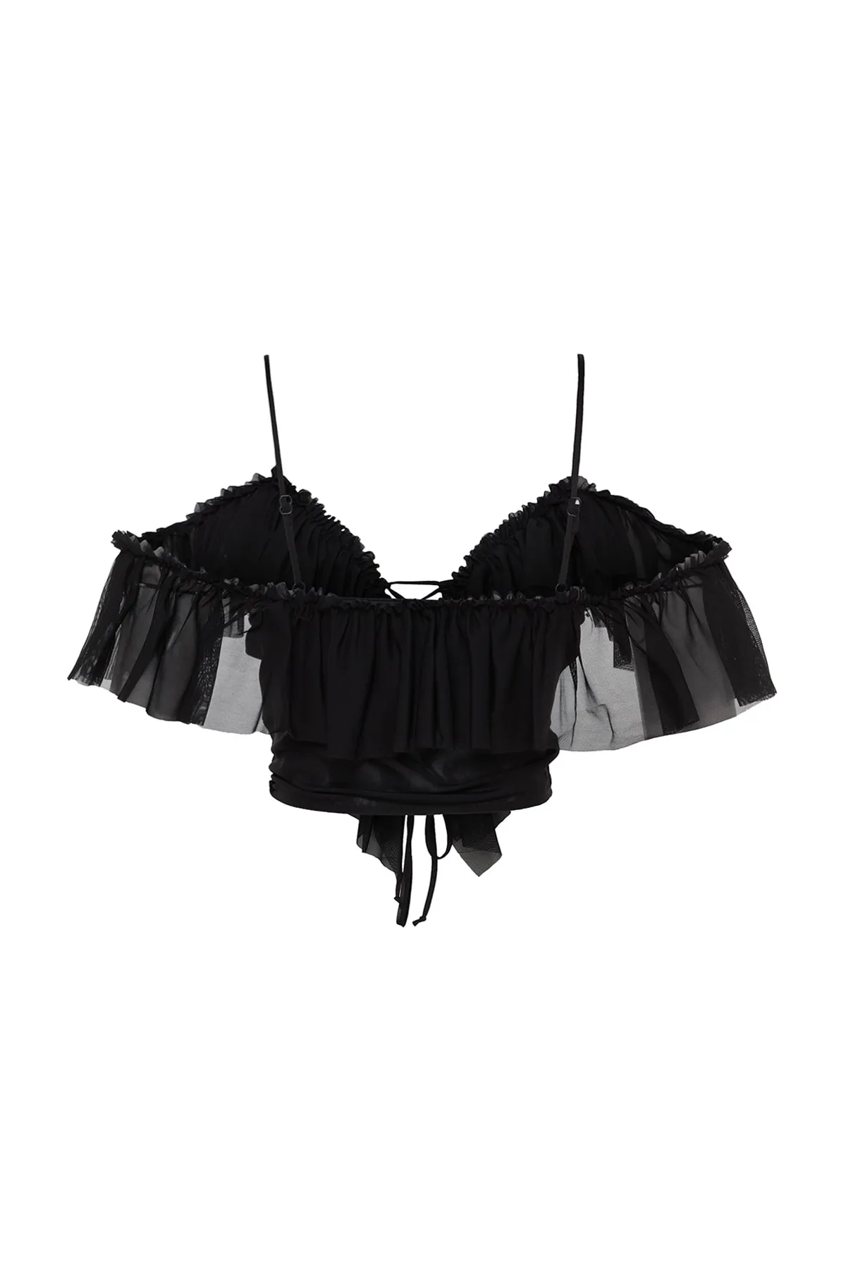 Trendyol Collection  Schwarze Crop-Strick-Rüschenbluse TPRSS23BZ00072