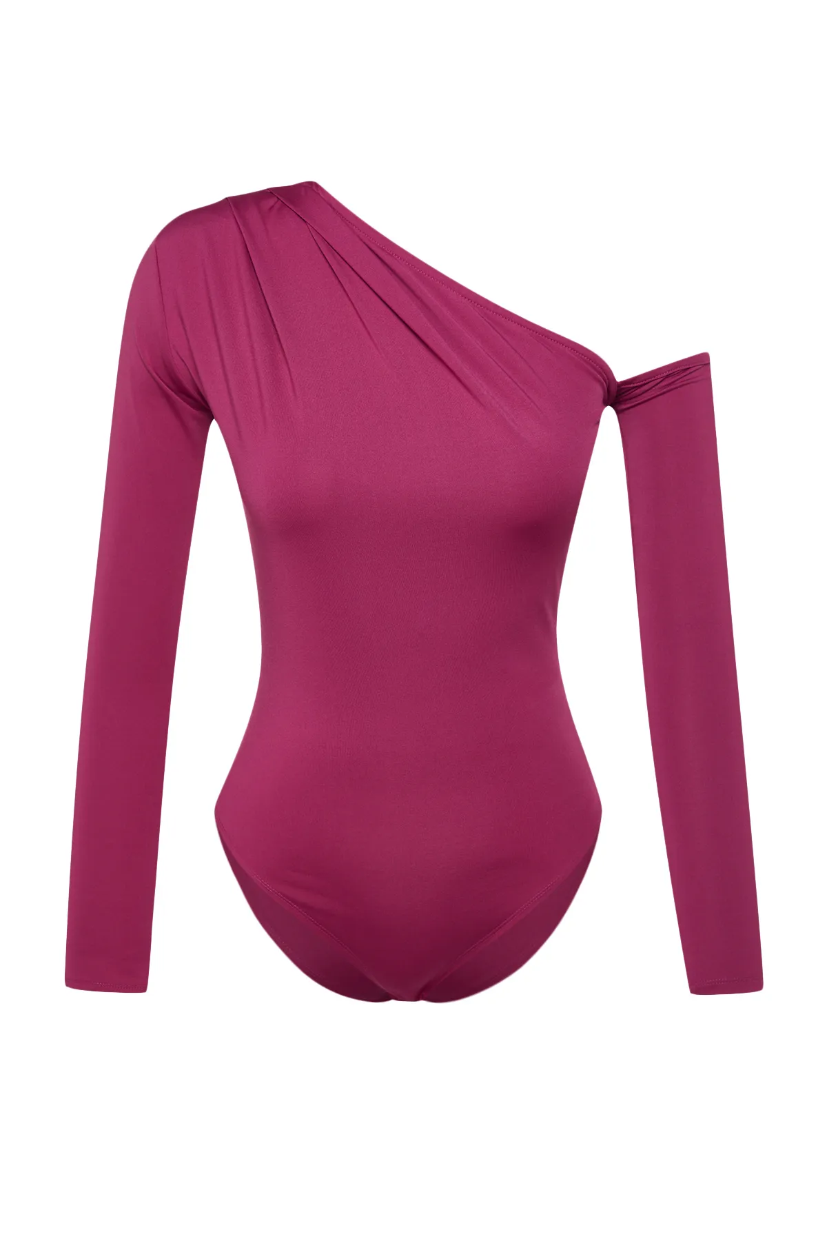 Trendyol Collection  Fuchsia Asymmetrischer Kragen Langarm Stretch Strick Body mit Druckknöpfen TWOAW22BD0080