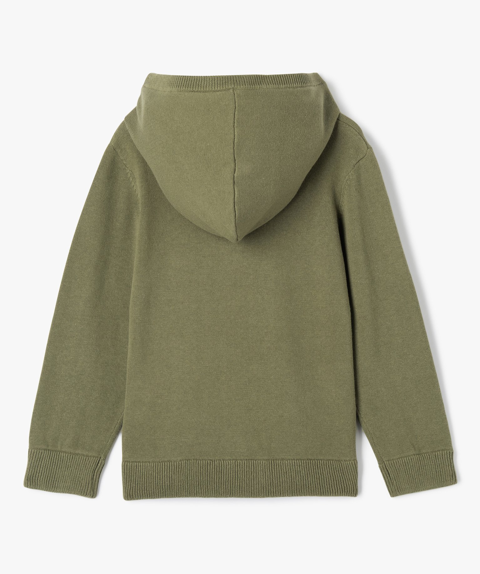 Pull en coton à capuche avec broderie poitrine Garçon kaki | GEMO