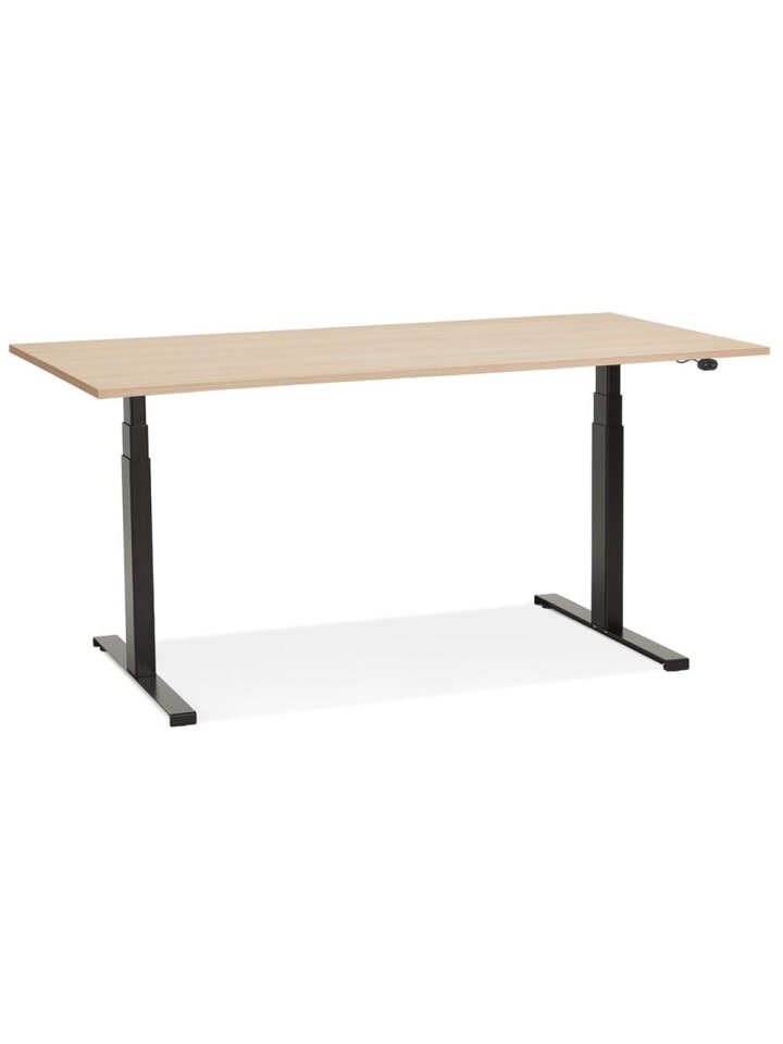 KADIMA DESIGN Schreibtisch 140x70 cm elektrisch höhenverstellbar in Beige-Schwarz günstig kaufen