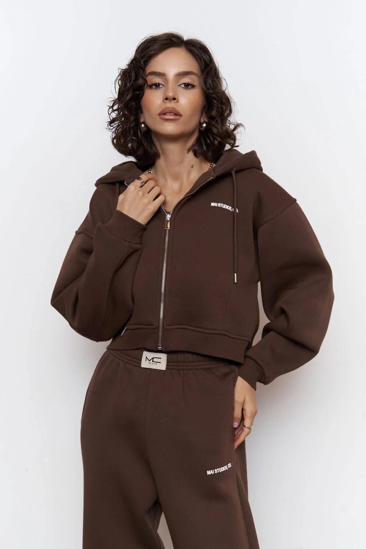 MAİ COLLECTİON  Studios Crop Brown-Trainingsanzug-Set