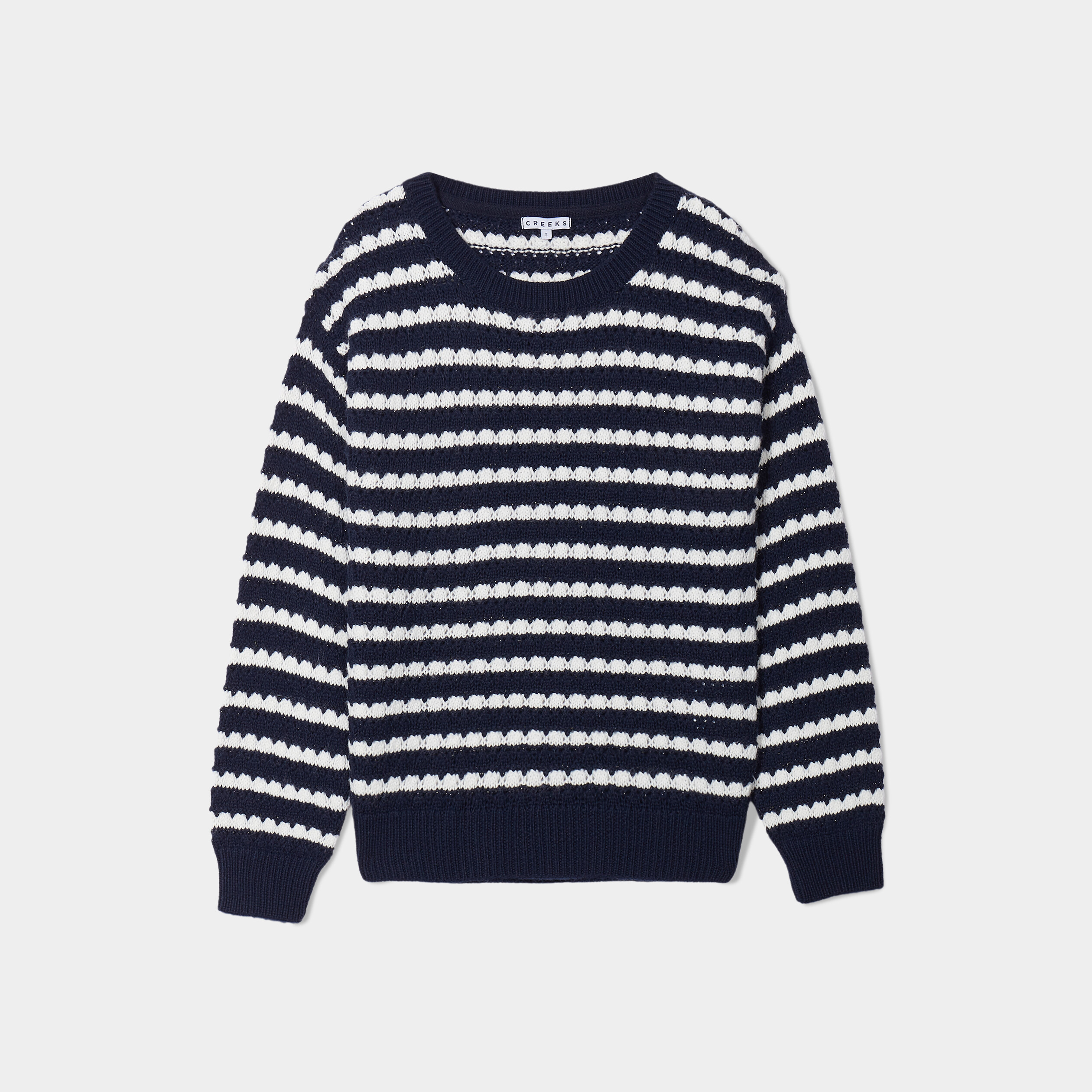 Pull col rond fils métallisés Creeks bleu marine femme | La Halle