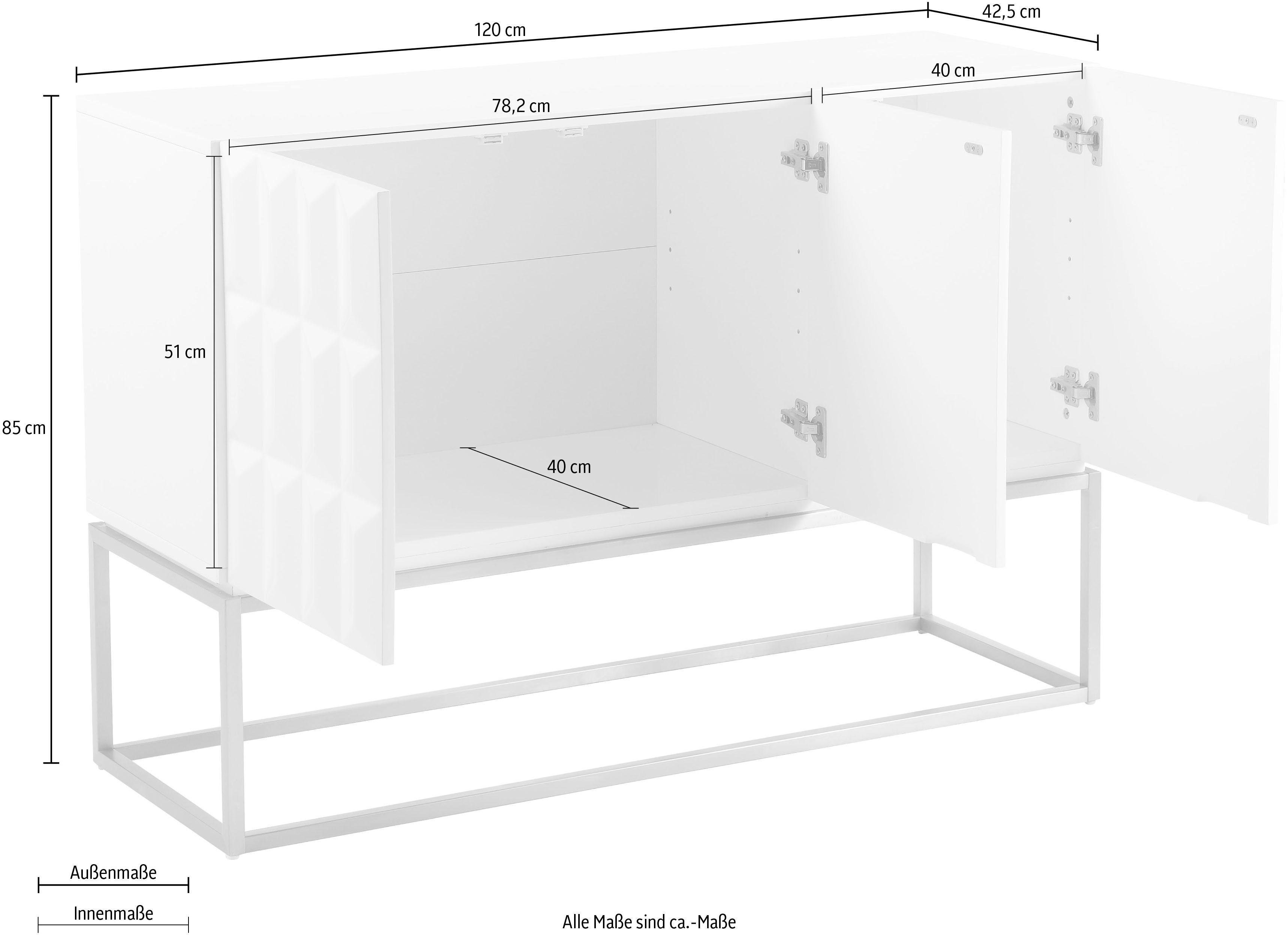 Leonique Sideboard Alais, in 3D-Optik, mit viel Stauraum und goldfarbenem Metallgestell