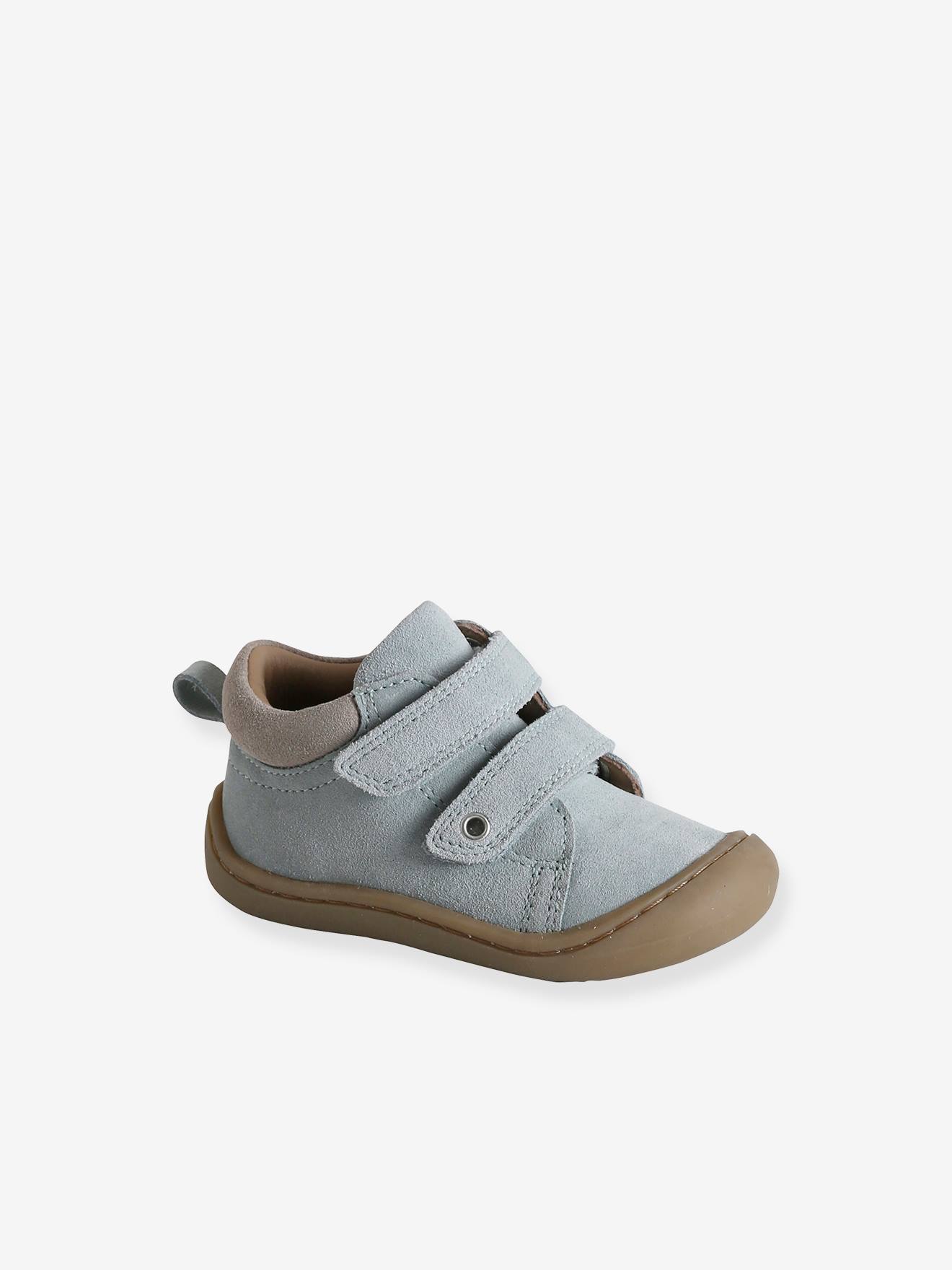 Bottillons scratchés cuir souple bébé 4 pattes vert sauge