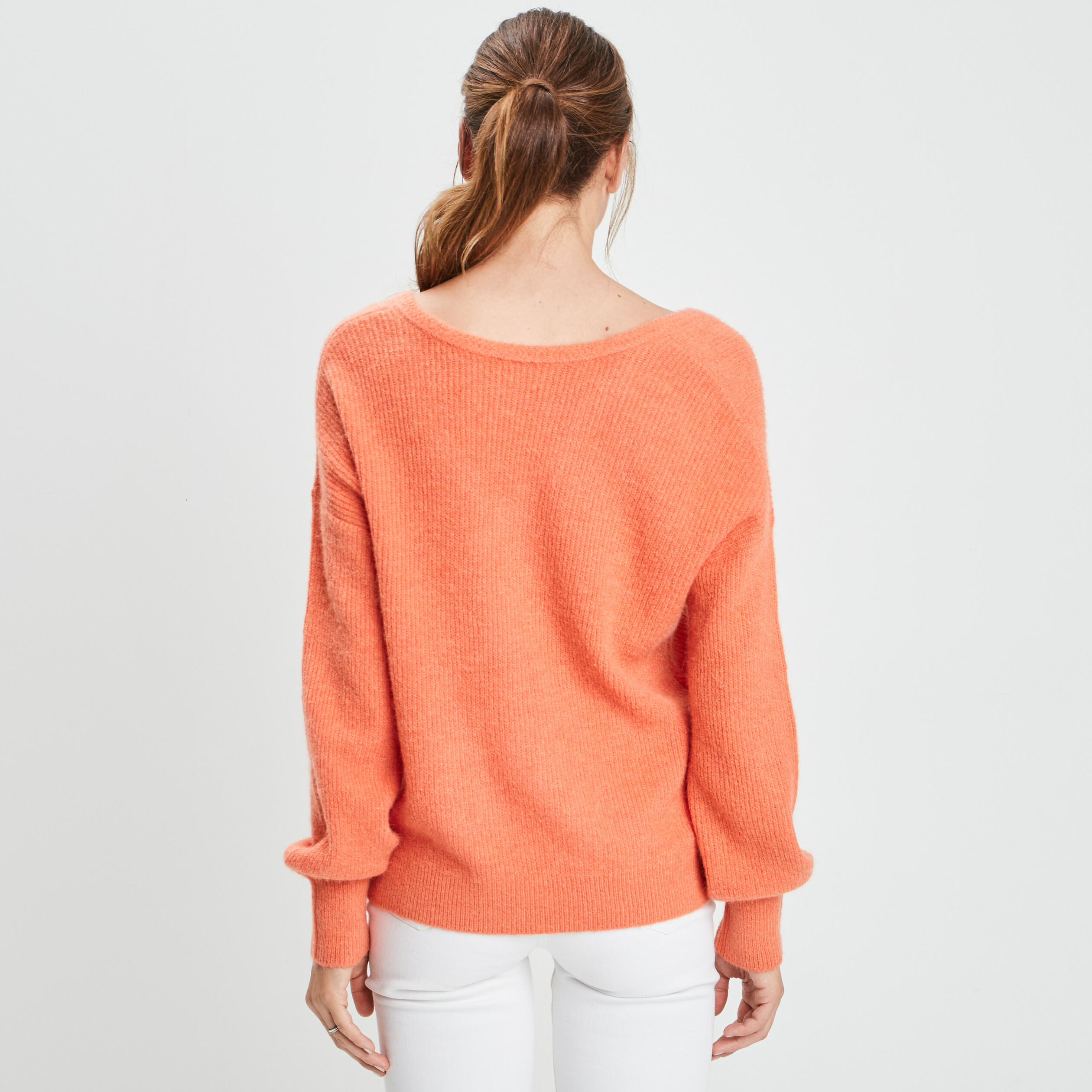 Pull recto verso manches longues orange corail femme | La Halle