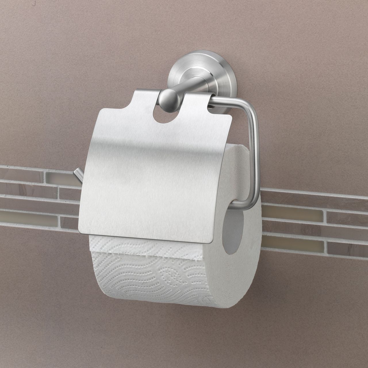 Weles AMARE Toilettenpapierrollenhalter mit Abdeckklappe, SIlber