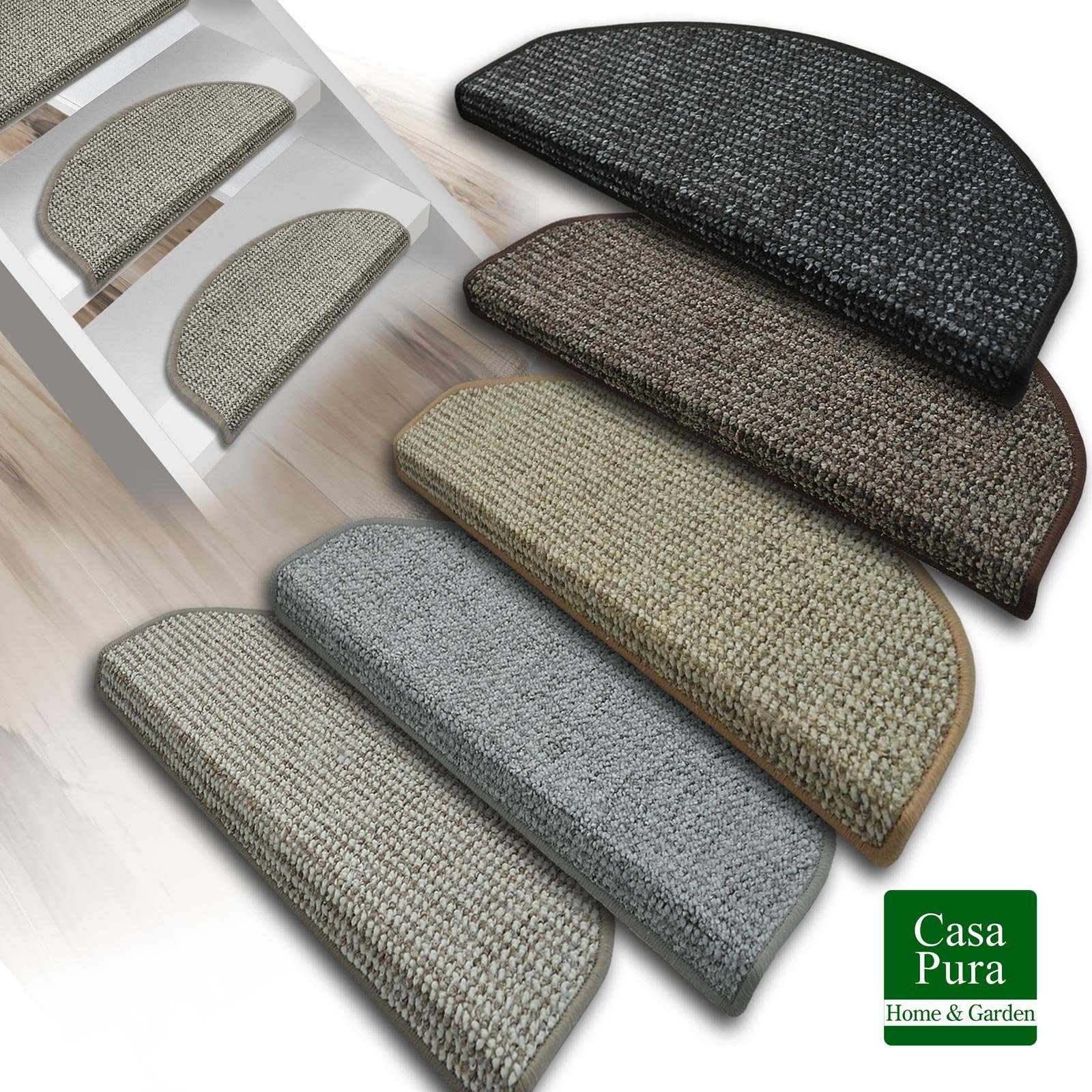 Stufenmatte Carlton, Erhältlich in vielen Farben & Größen, Treppenschutz, Floordirekt, Halbrund, Höhe: 7,5 mm