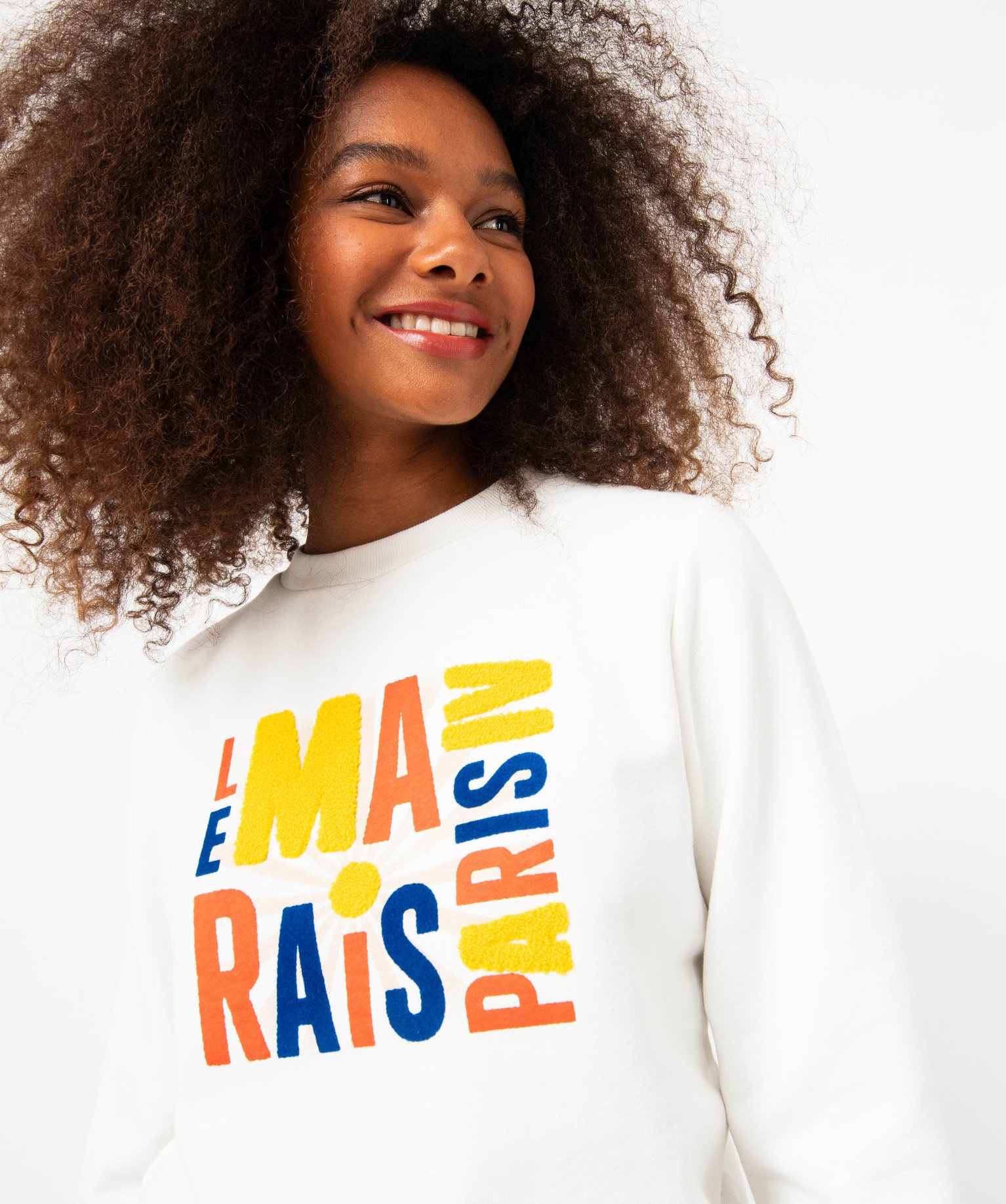 Sweat avec inscription Paris multicolore femme ecru | GEMO