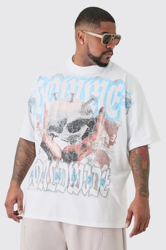 Plus T-Shirt mit Homme Worldwide-Print