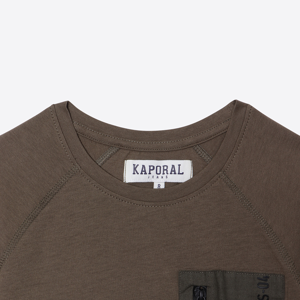 ODELL  T-shirt Garçon régular kaki avec poche zippée en 100% coton