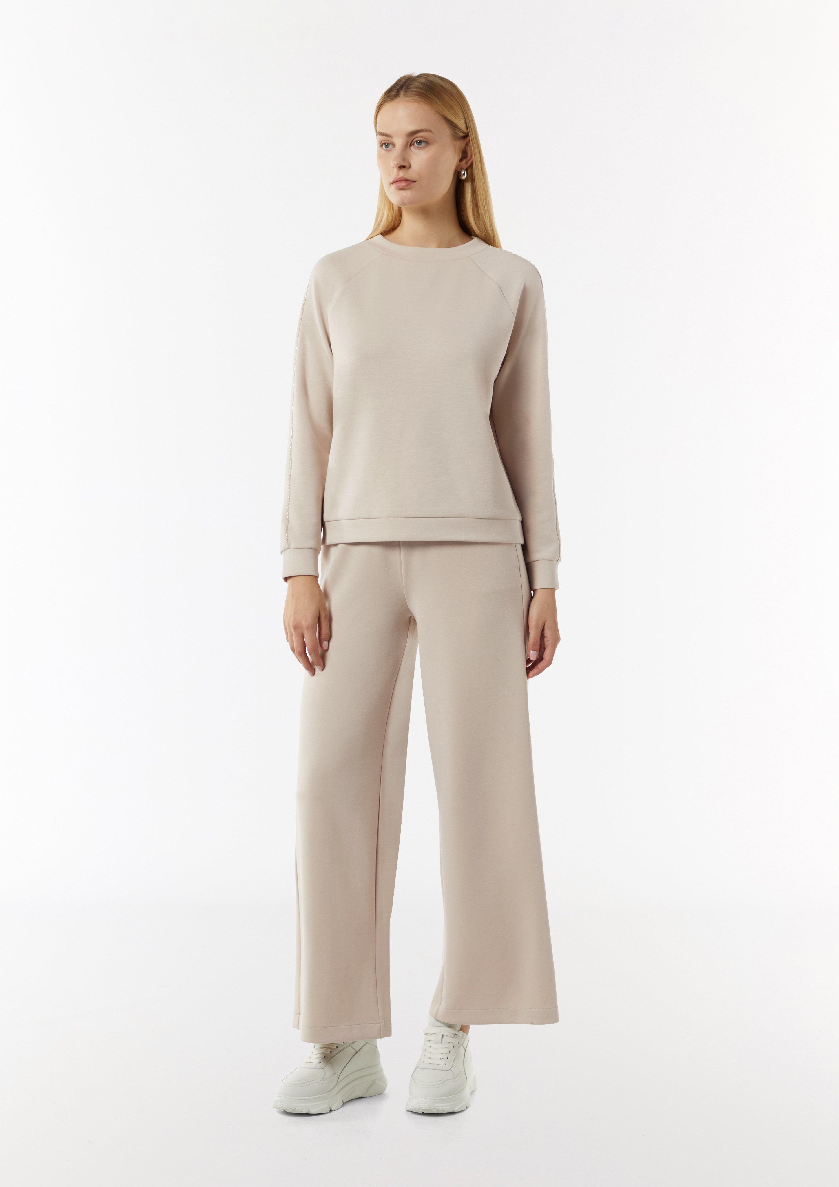 Sweatshirt aus Jersey mit Ziersteinen - helles beige