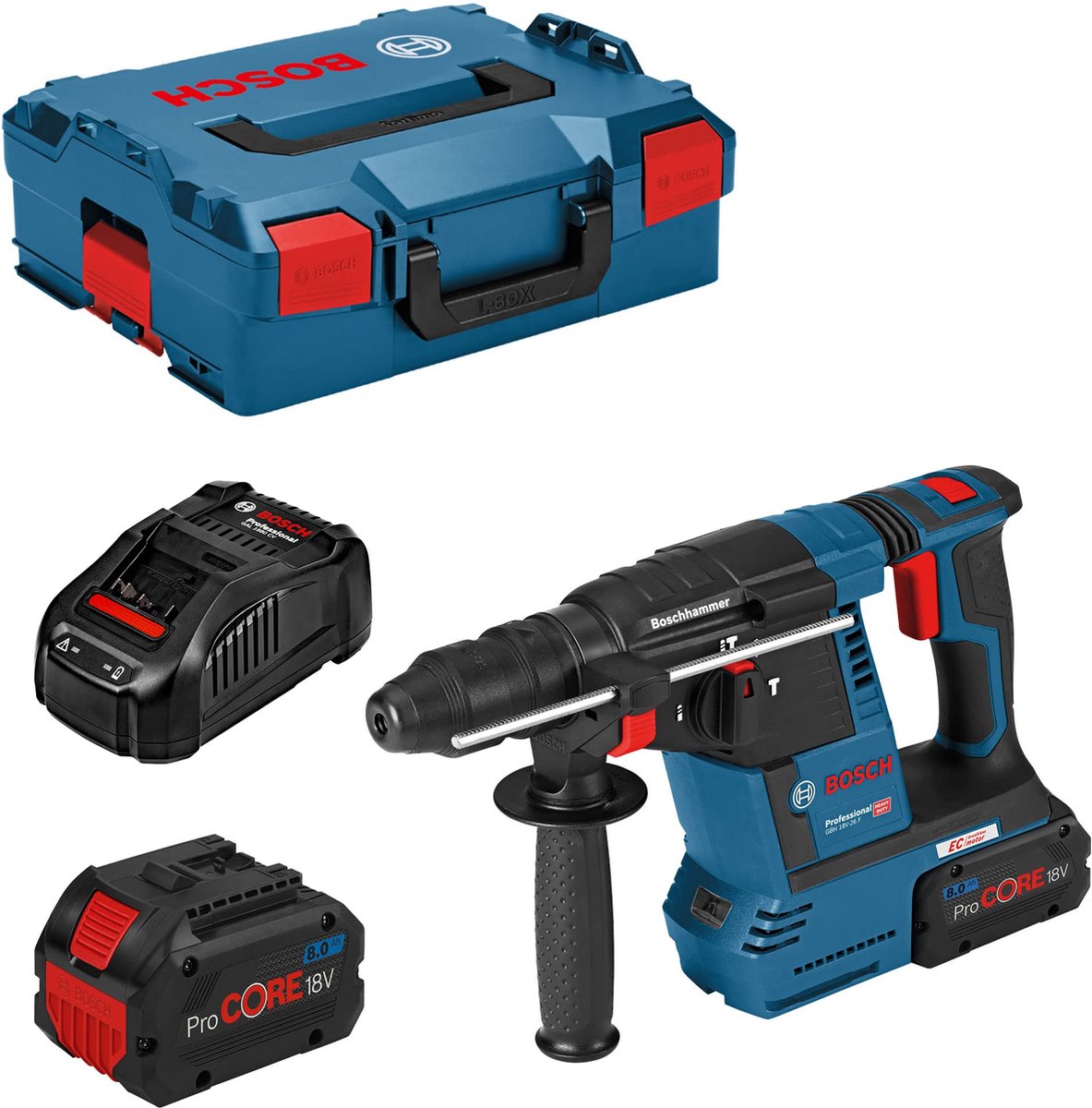 Bosch Blue 061191000E GBH 18V-26 F Kombihammer 18 Volt 8,0 Ah ProCore in L-Boxx